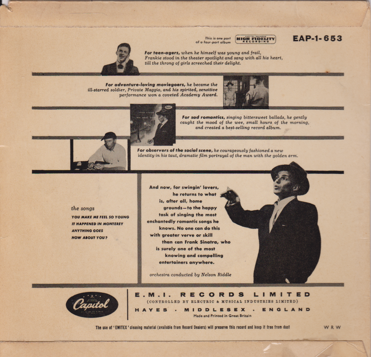 Frank Sinatra – Songs For Swingin' Lovers (Part 1) (Capitol 1956) 7" vinyl EP VG/VG