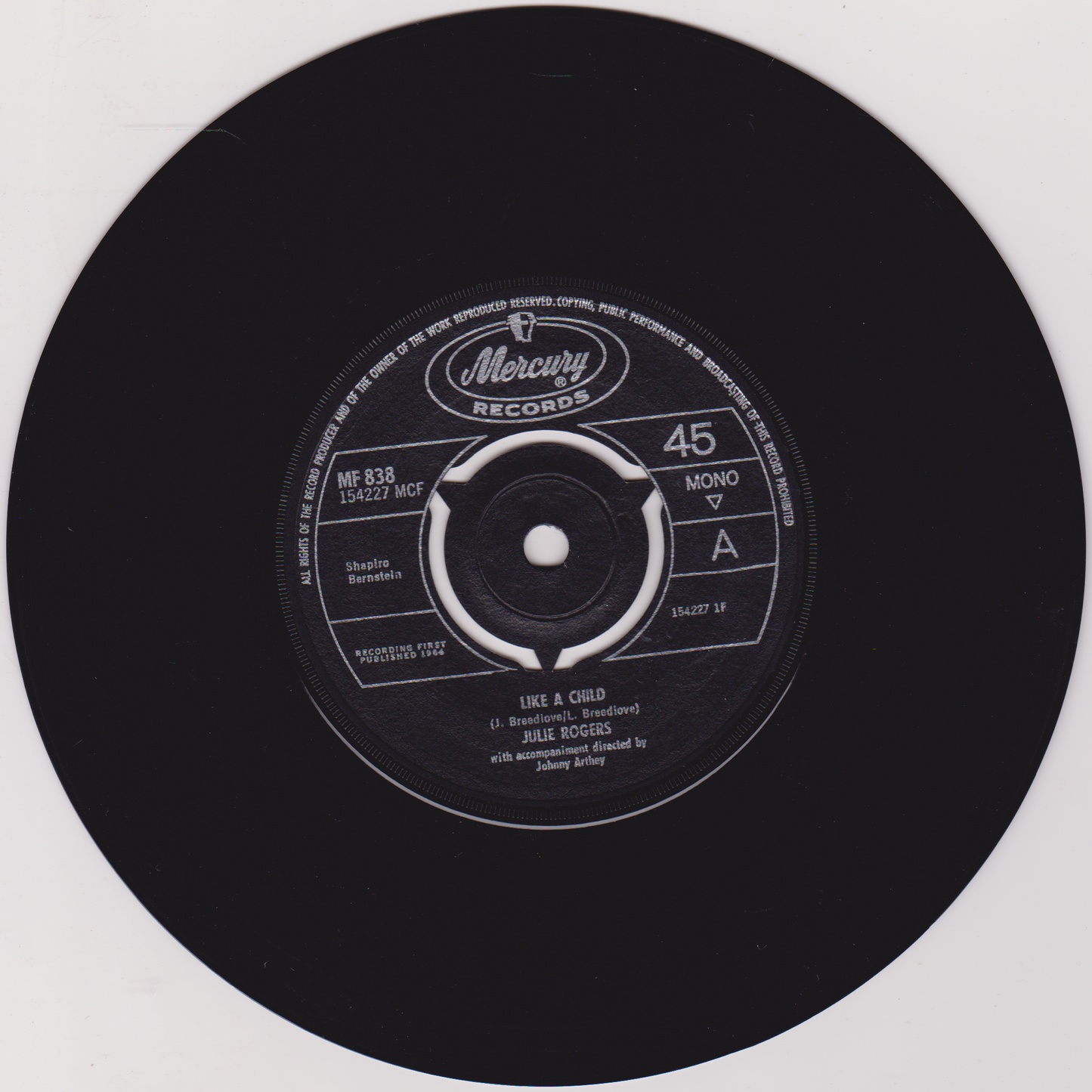 Julie Rogers – Like A Child (Mercury 1964) 7" vinyl single VG/VG