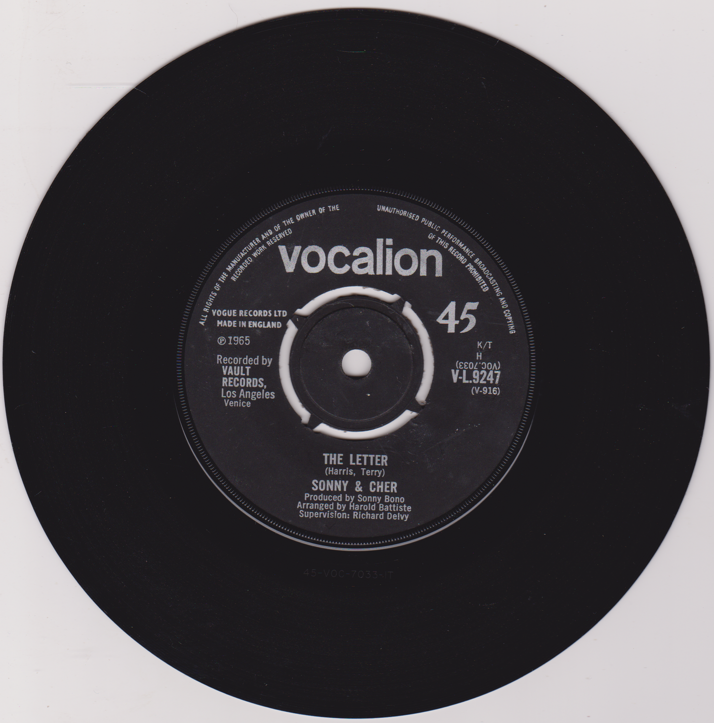 Sonny & Cher – The Letter (Vocalion 1965) 7" vinyl single G+/-