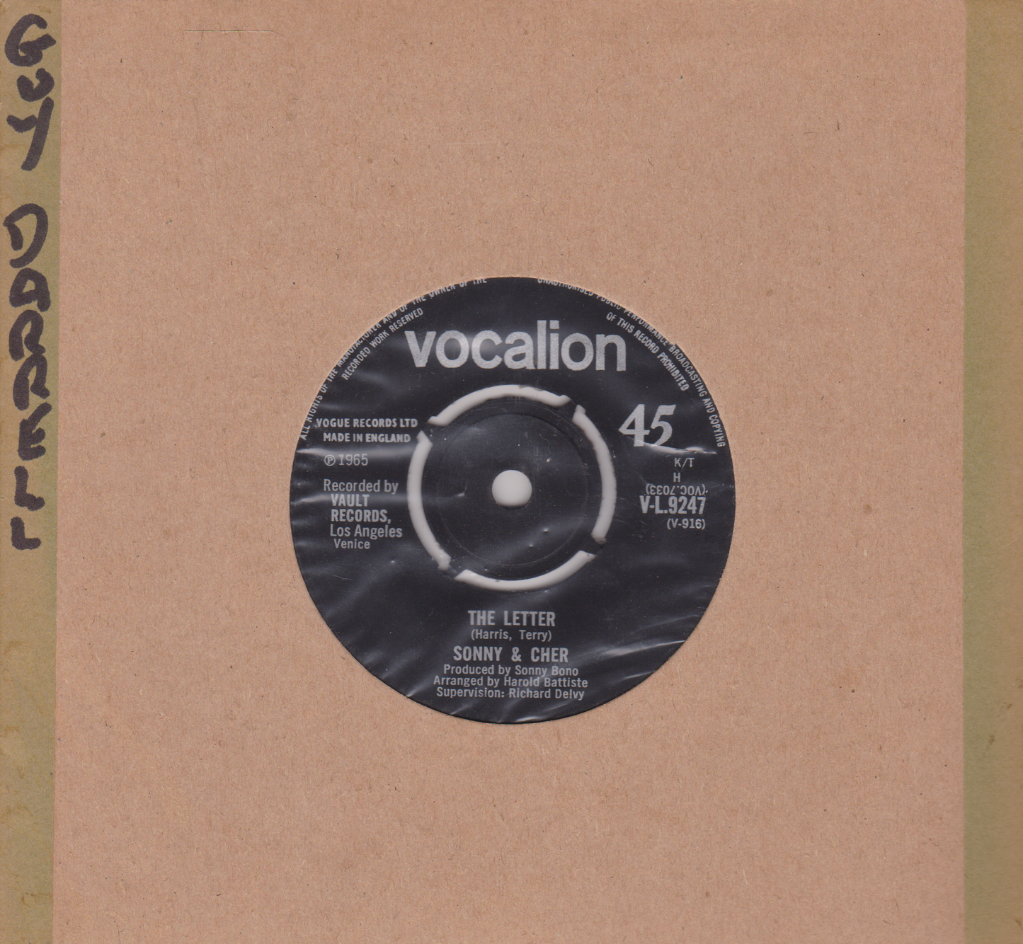 Sonny & Cher – The Letter (Vocalion 1965) 7" vinyl single G+/-