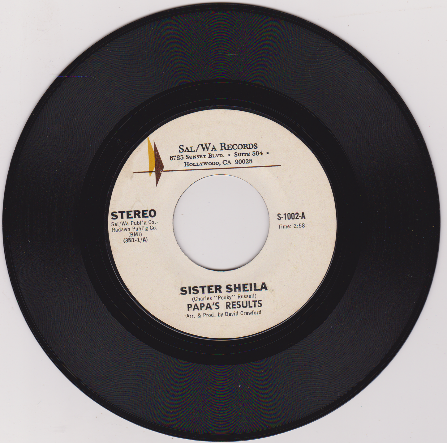 Papa's Results – Sister Sheila (Sal / Wa Records 1975) 7" vinyl US single G+/- jukebox