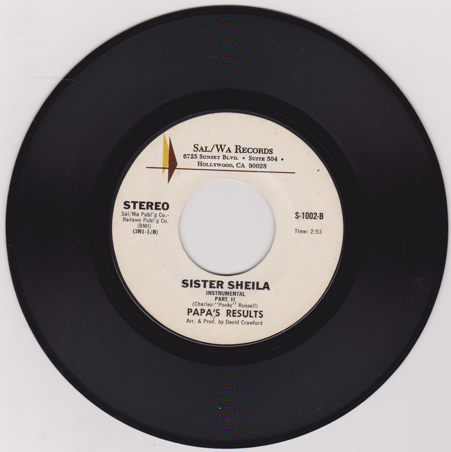 Papa's Results – Sister Sheila (Sal / Wa Records 1975) 7" vinyl US single G+/- jukebox