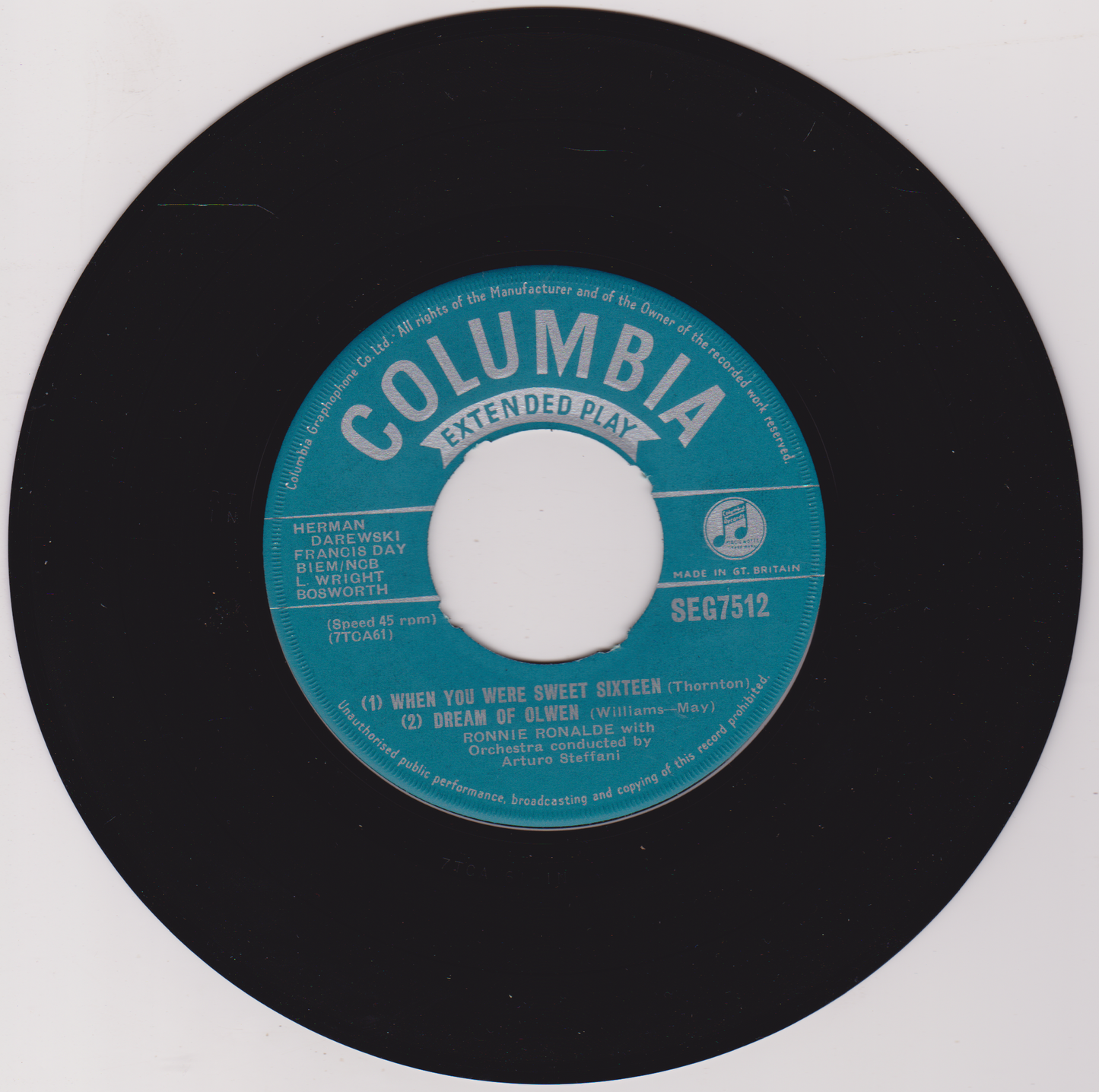 Ronnie Ronalde - Song Of The Mountains (Columbia 1954) 7" vinyl EP VG/VG jukebox