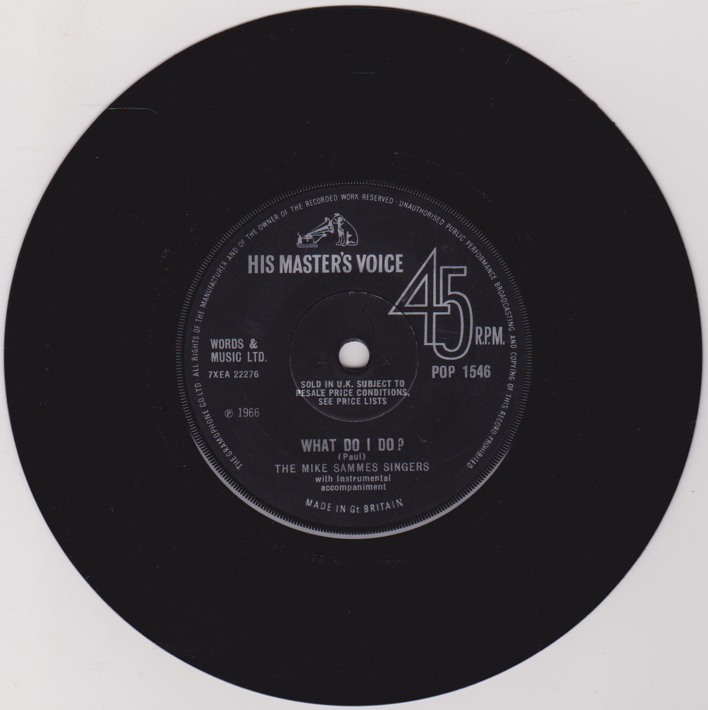 The Mike Sammes Singers – Somewhere My Love (HMV 1966) 7" vinyl single VG/-