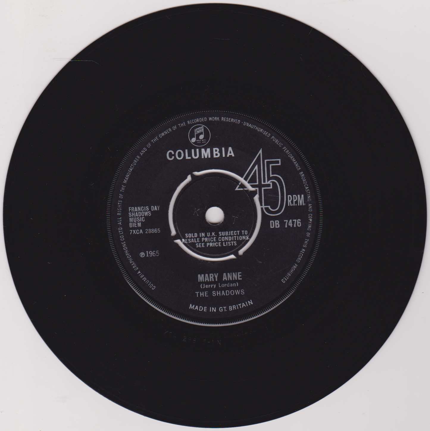 The Shadows - Mary Anne (1965) 7" vinyl single VG/VG