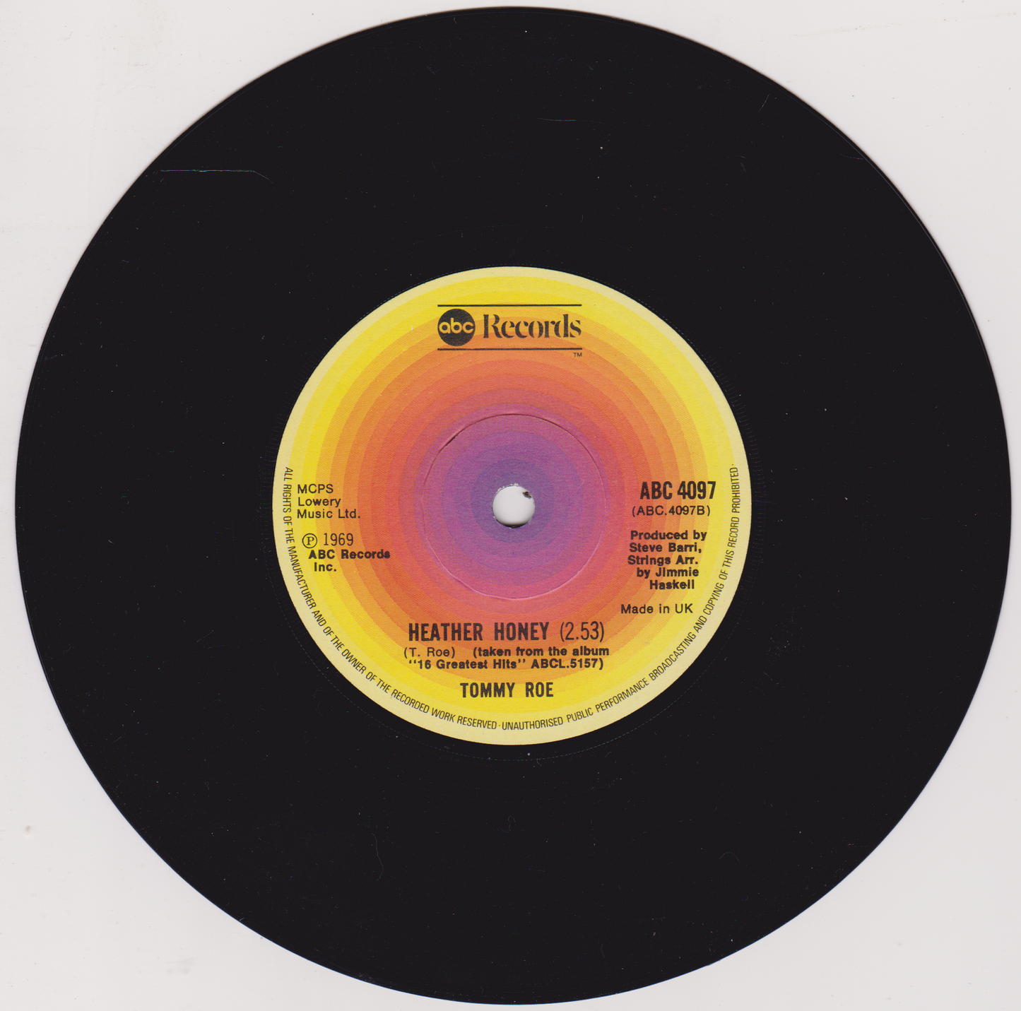 Tommy Roe – Sheila (ABC 1976) 7" vinyl single VG/- reissue