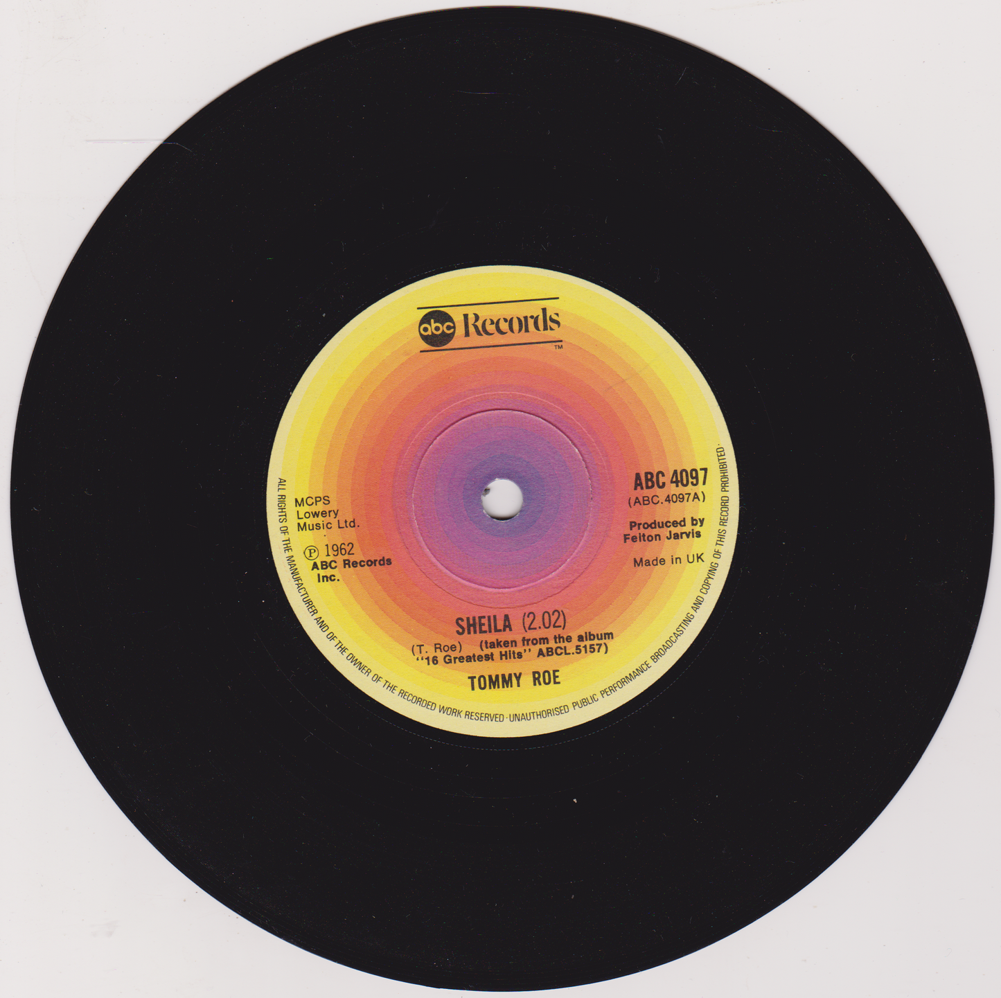 Tommy Roe – Sheila (ABC 1976) 7" vinyl single VG/- reissue