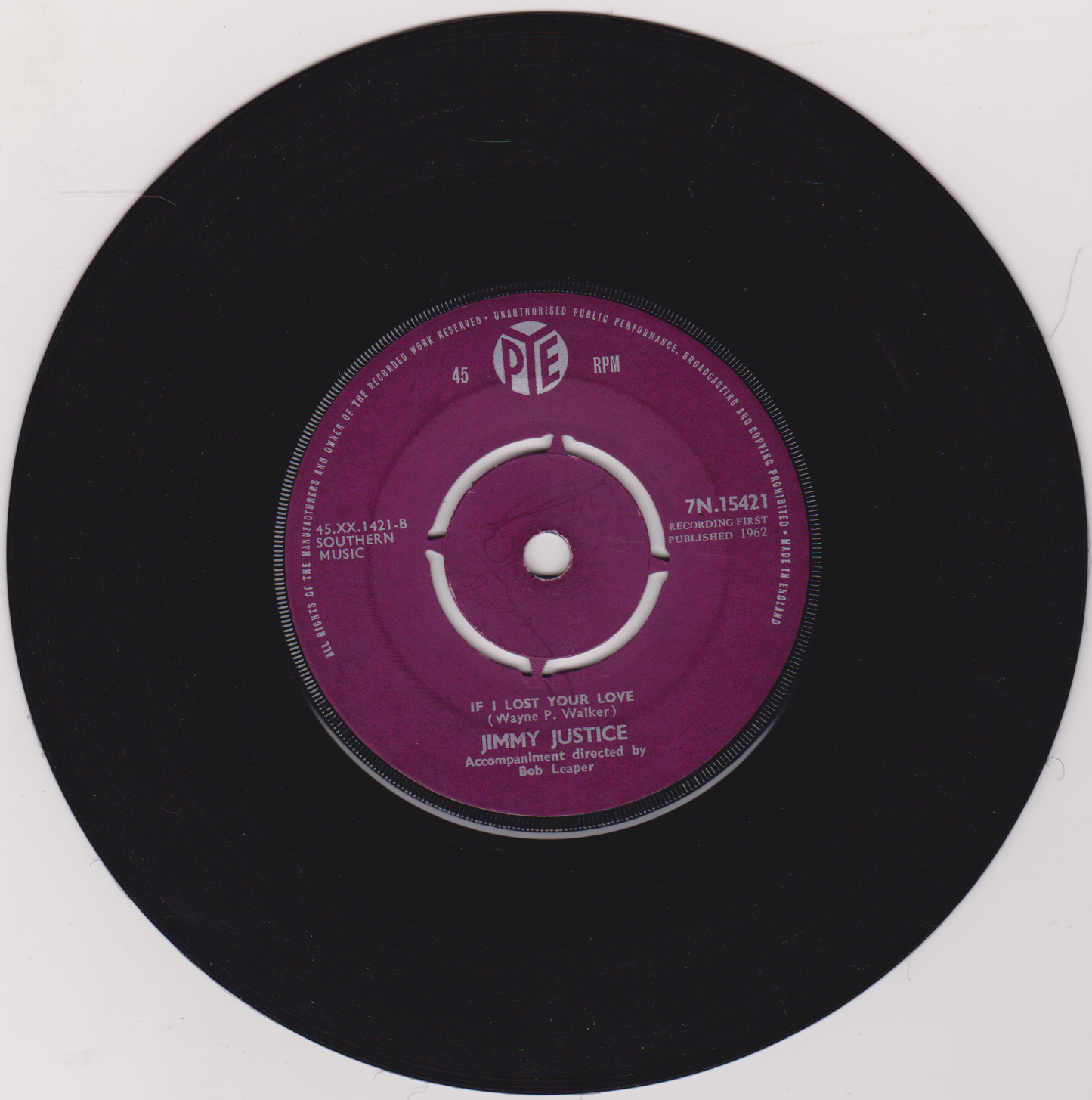 Jimmy Justice – When My Little Girl Is Smiling (Pye 1962) 7" vinyl single VG/-