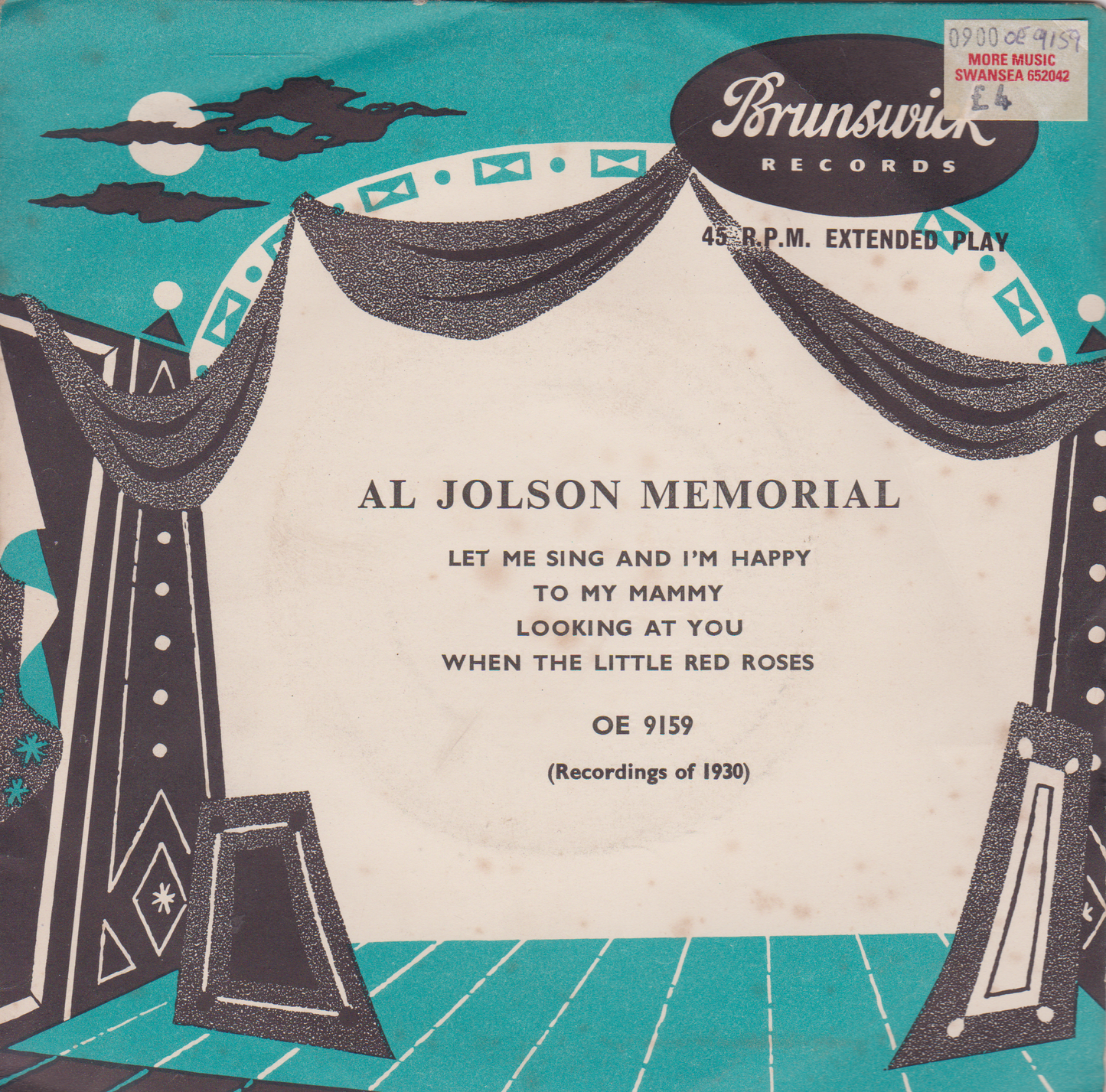 Al Jolson – Al Jolson Memorial (Brunswick) 7" vinyl EP VG/VG jukebox centre