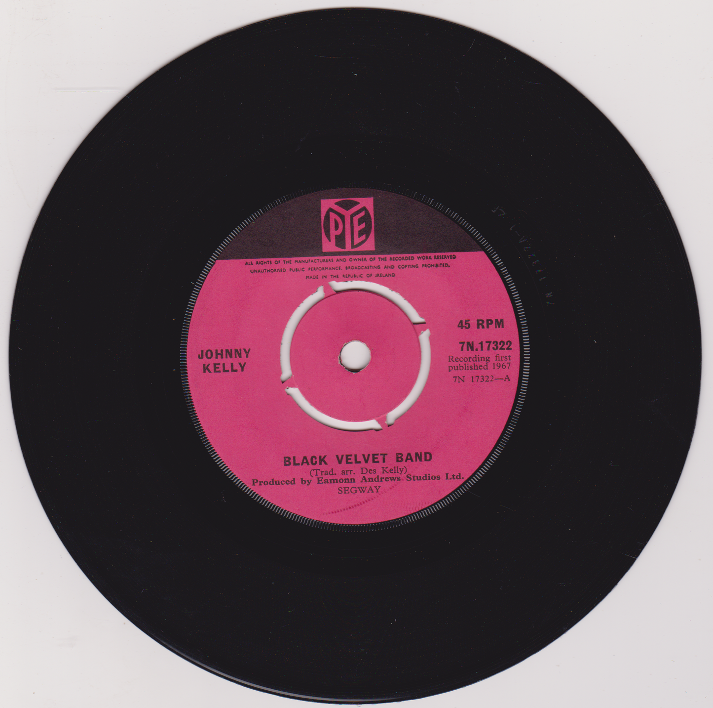 Johnny Kelly – Black Velvet Band (Pye 1967) 7" vinyl single VG/- Ireland
