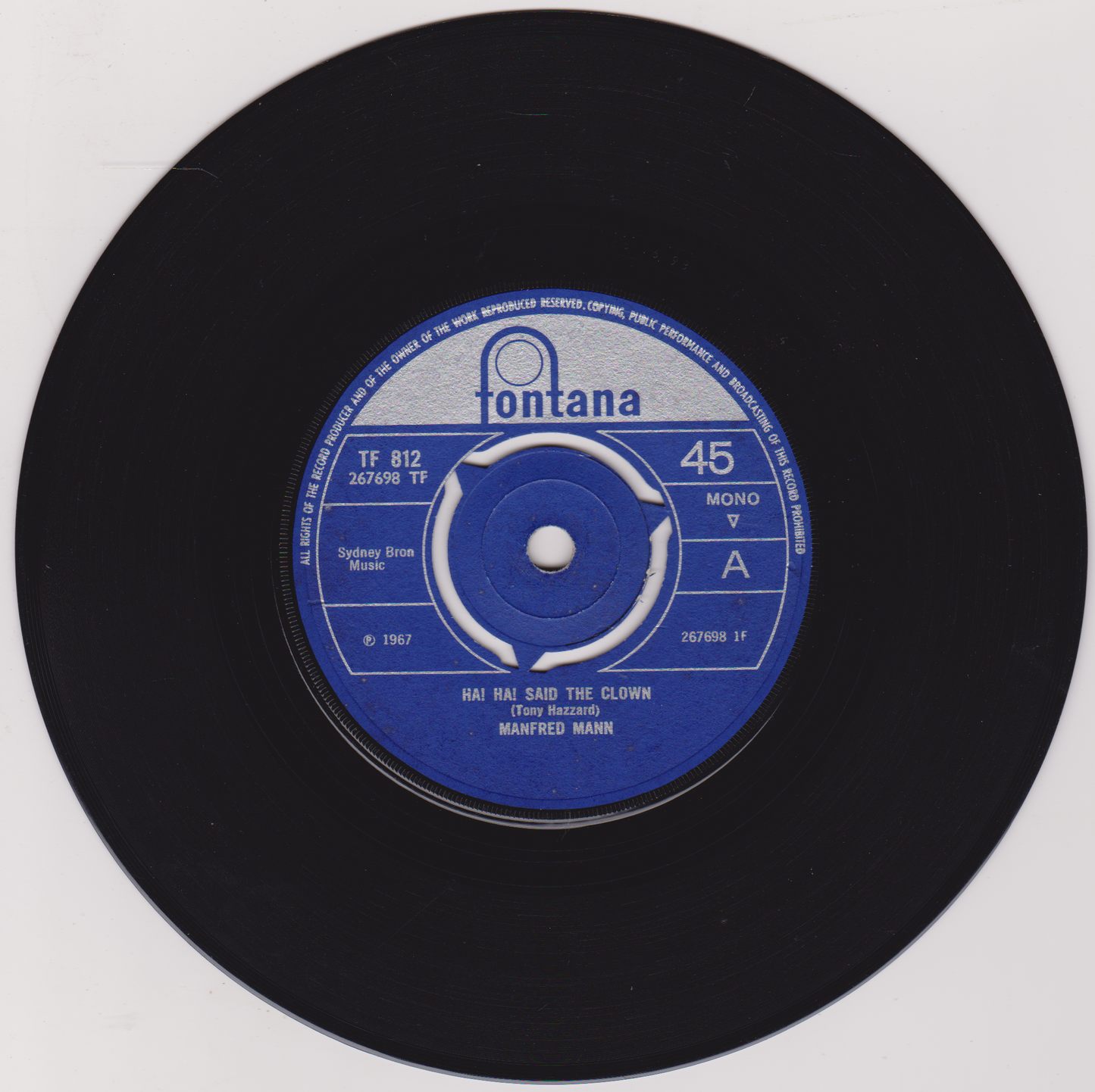 Manfred Mann – Ha! Ha! Said The Clown (Fontana 1967) 7" vinyl P/S single VG/VG