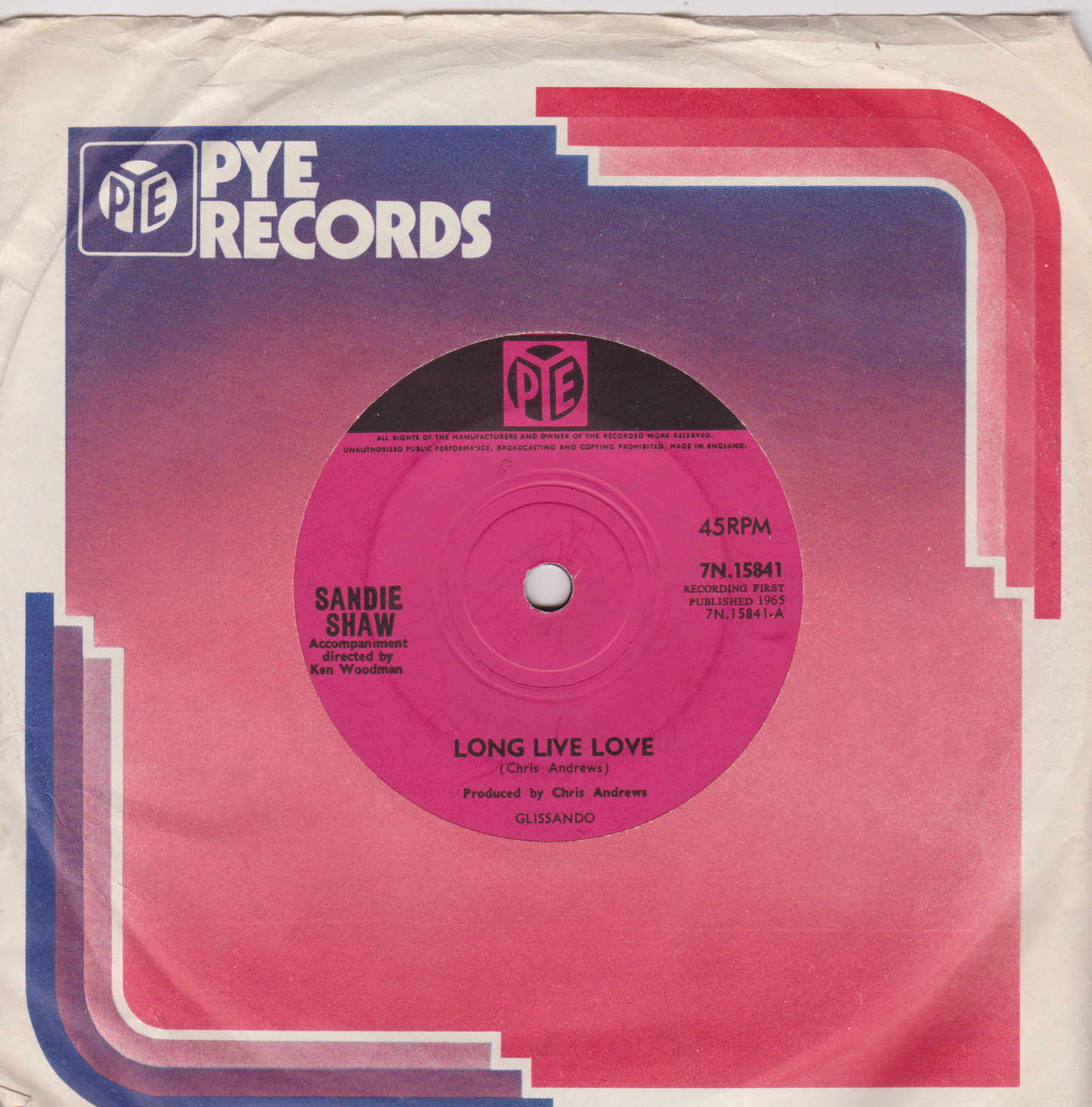 Sandie Shaw - Long Live Love (Pye, 1965) 7" vinyl single VG/-