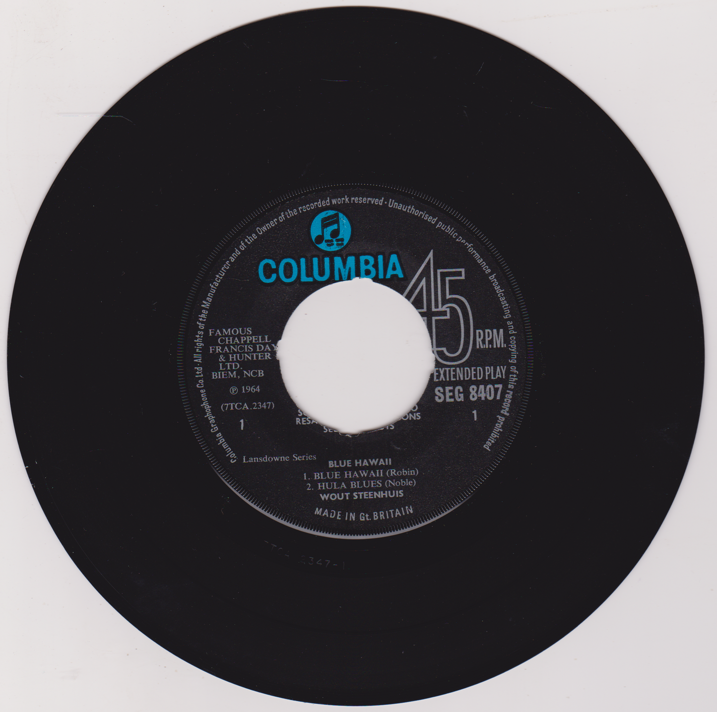 Wout Steenhuis – Blue Hawaii (Columbia 1964) 7" vinyl P/S EP VG/VG jukebox centre