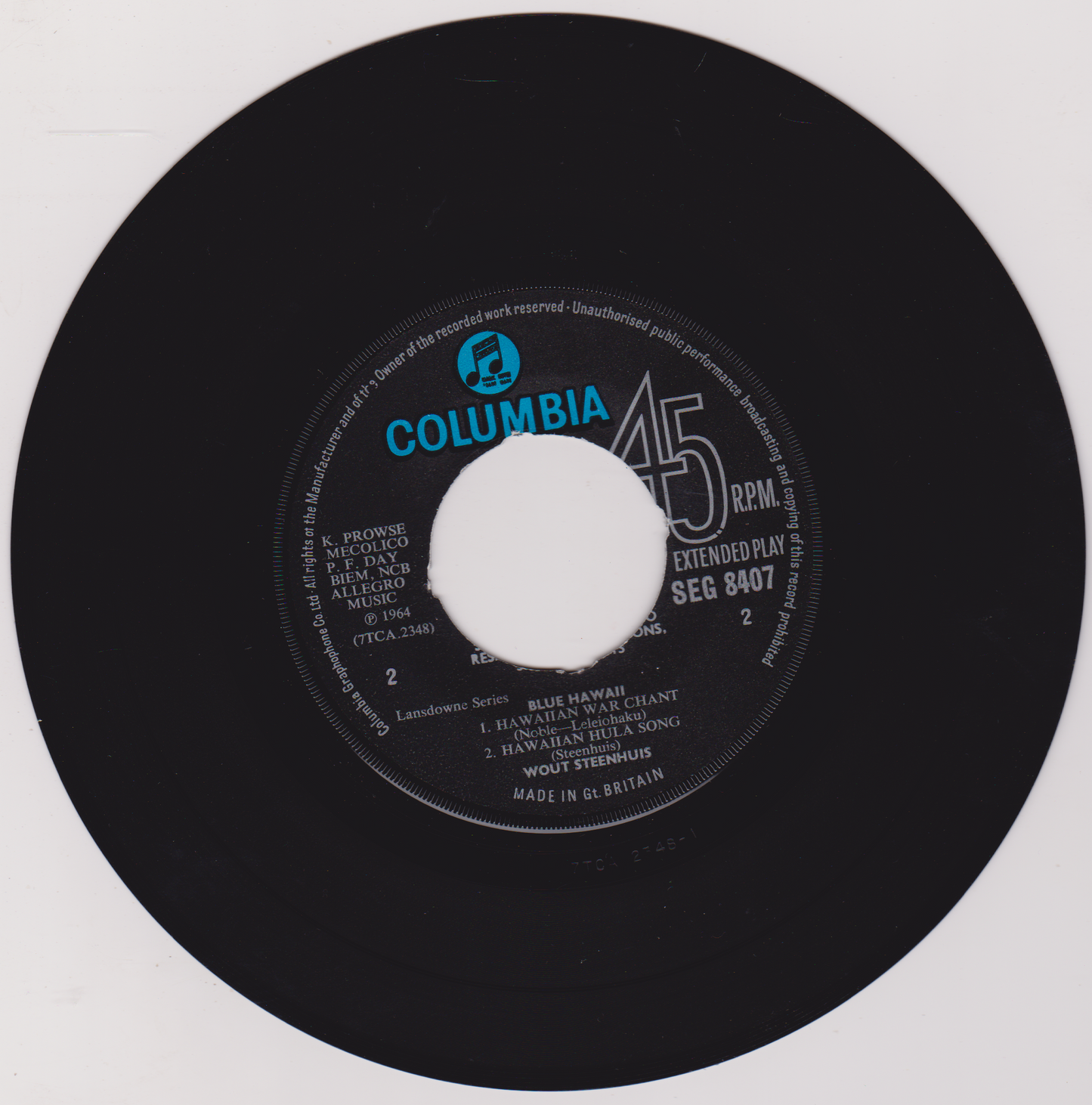 Wout Steenhuis – Blue Hawaii (Columbia 1964) 7" vinyl P/S EP VG/VG jukebox centre