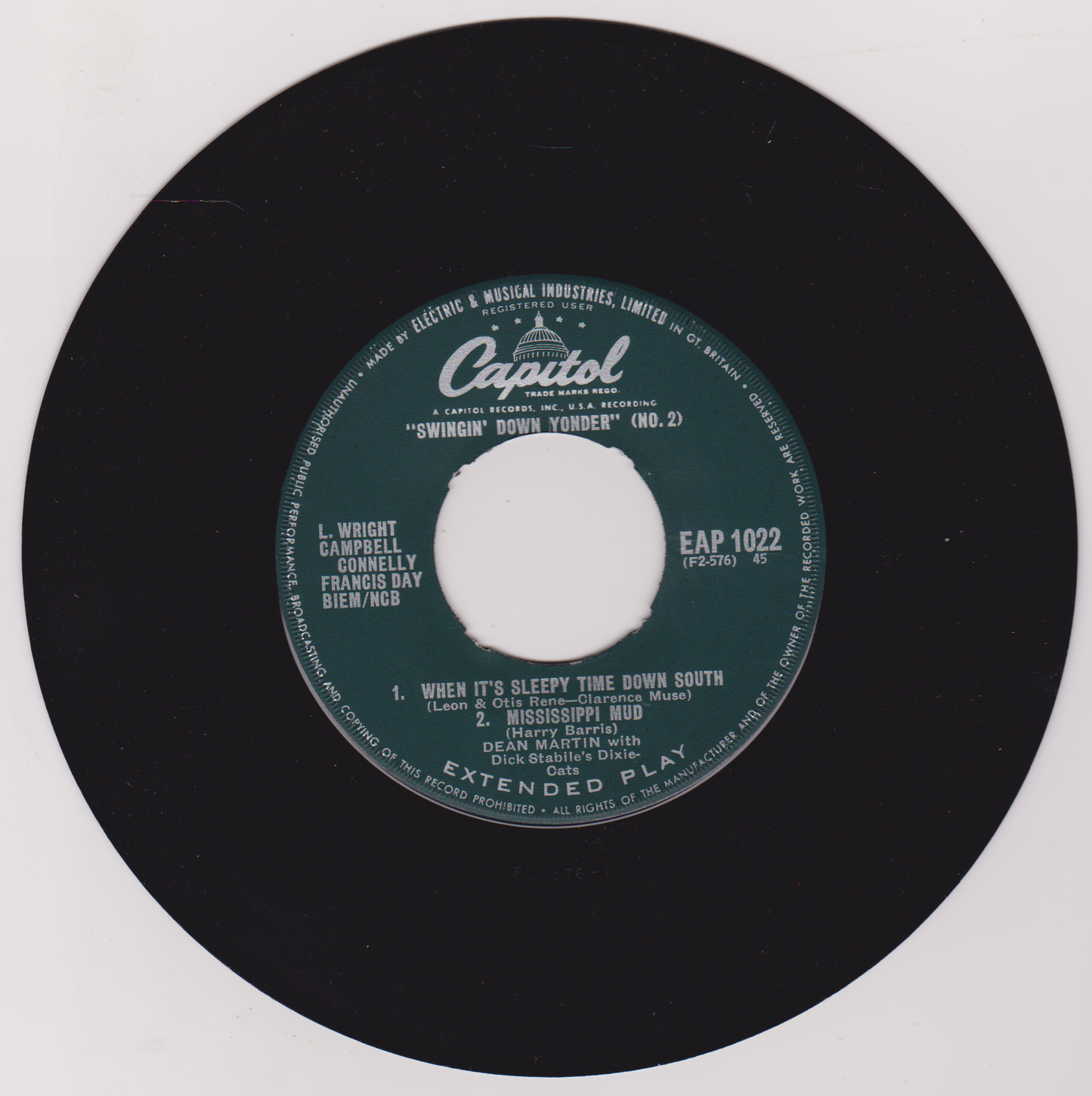 Dean Martin – Swingin' Down Yonder (No. 2) (Capitol 1956) 7" vinyl EP VG/VG jukebox centre