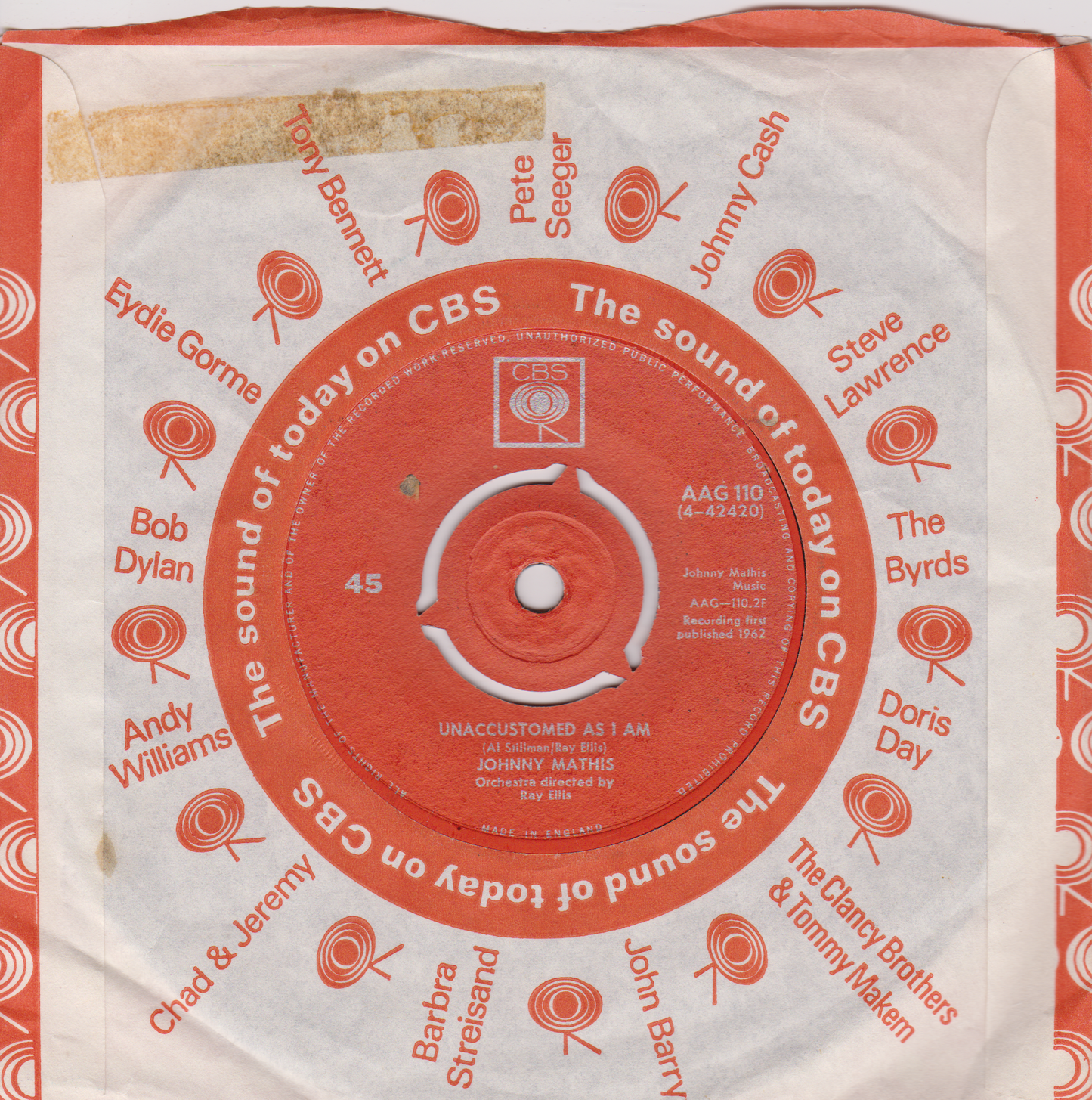 Johnny Mathis – Marianna (CBS 1962) 7" vinyl single VG/VG