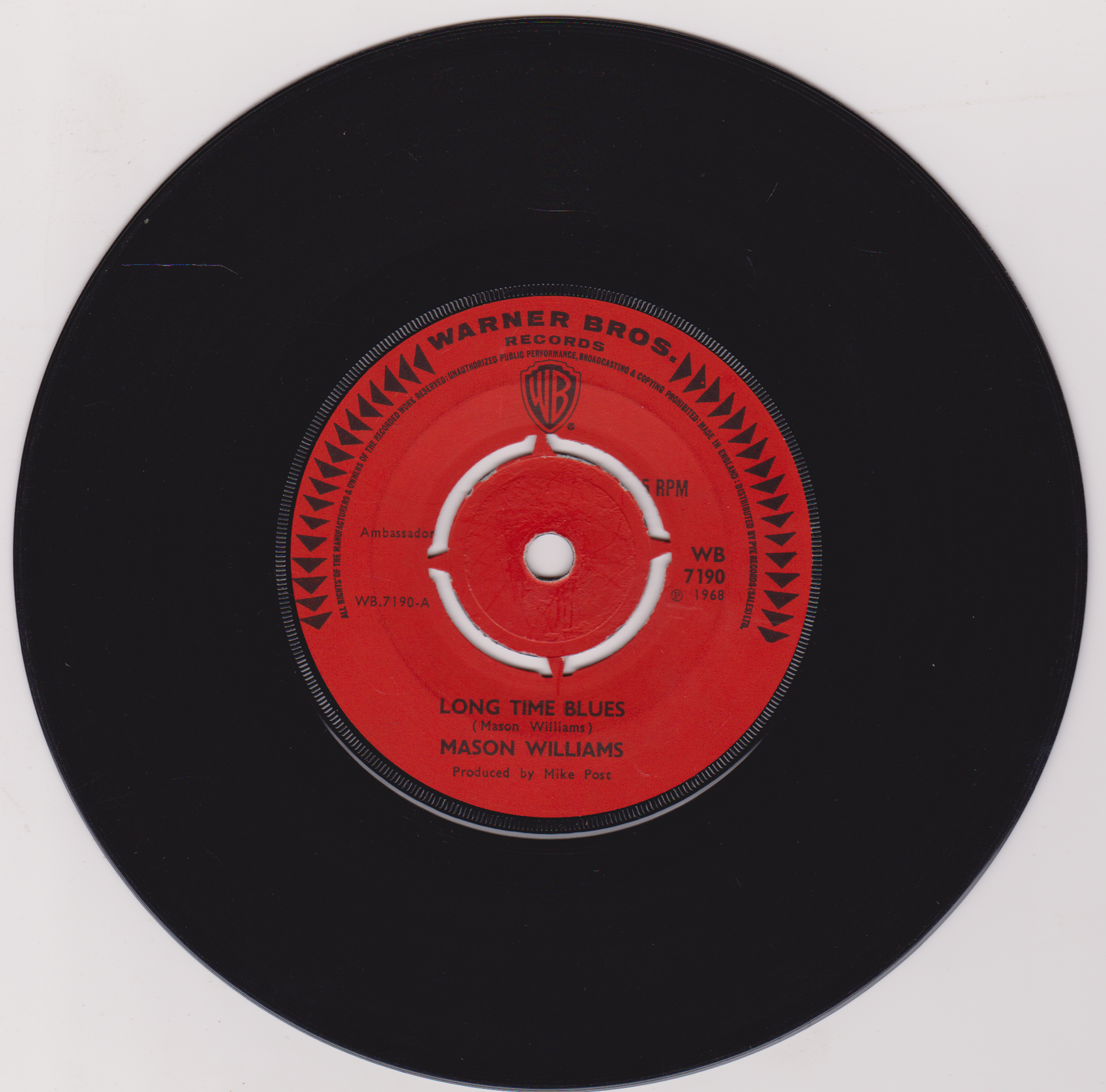 Mason Williams – Long Time Blues / Classical Gas (Warner 1968) 7" vinyl single G+/-