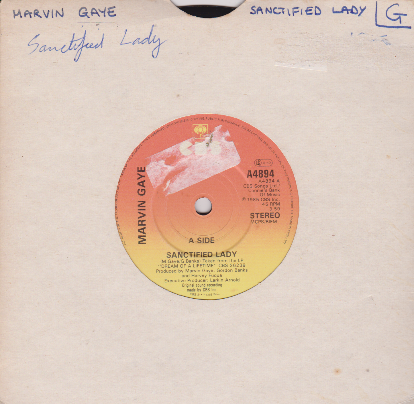 Marvin Gaye – Sanctified Lady (CBS 1985) 7" vinyl single VG/-