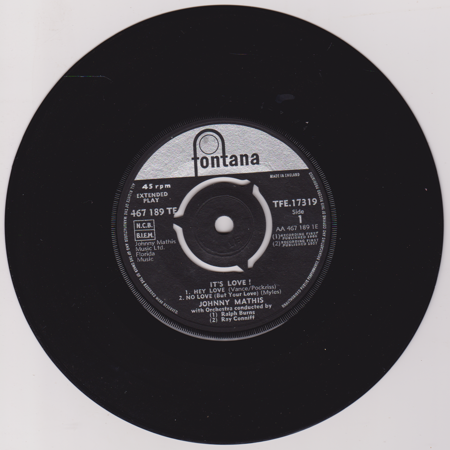 Johnny Mathis – It's Love! (Fontana 1960) 7" vinyl EP VG/P