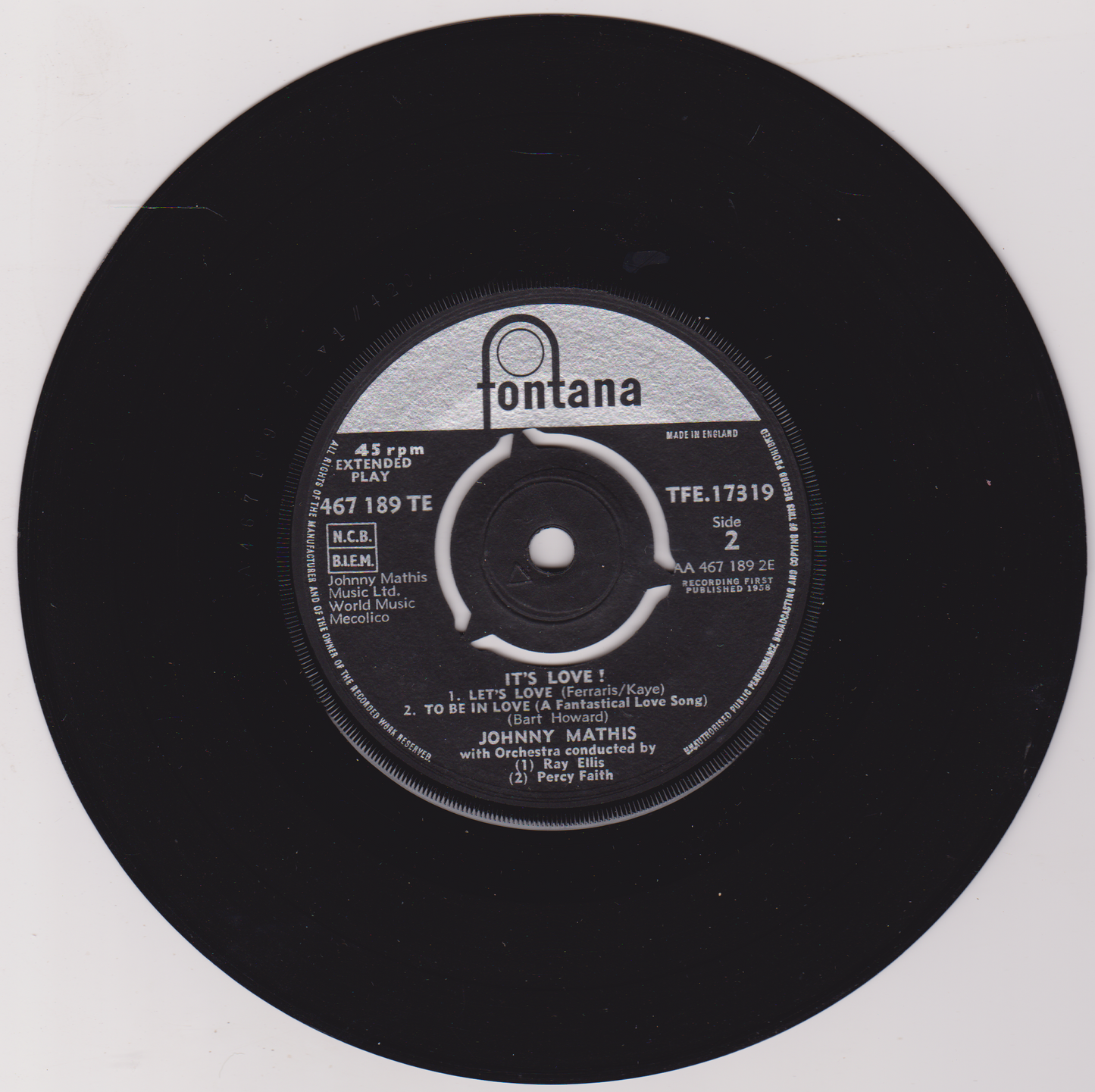 Johnny Mathis – It's Love! (Fontana 1960) 7" vinyl EP VG/P