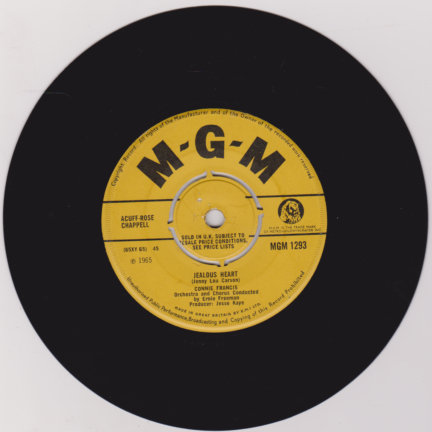 Connie Francis – Jealous Heart (MGM 1965) 7" vinyl single VG/-