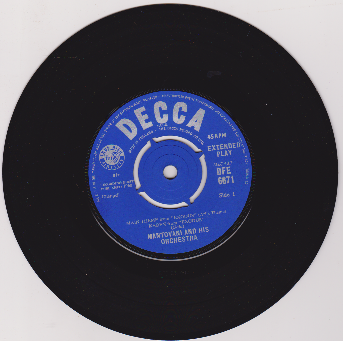 Mantovani – Plays The Theme From Exodus And Other Themes (Decca 1961) 7" vinyl P/S EP VG/VG
