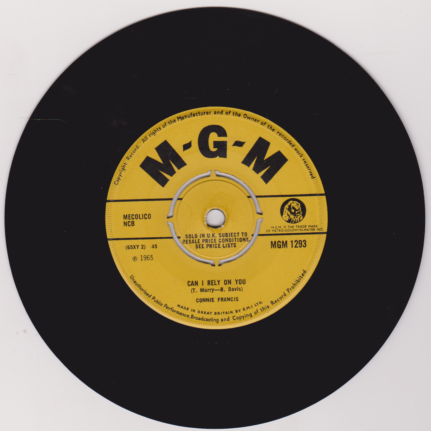 Connie Francis – Jealous Heart (MGM 1965) 7" vinyl single VG/-