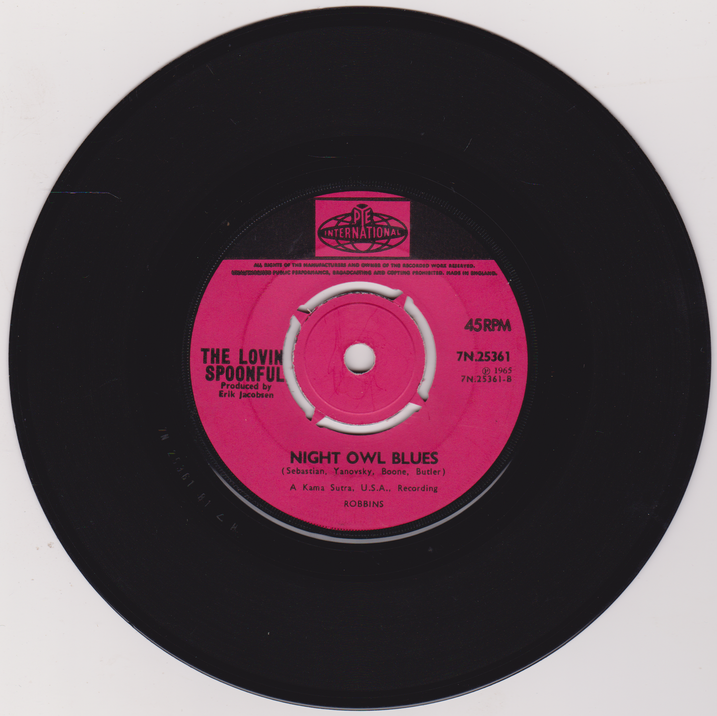 Vinyl record with pink label on white background