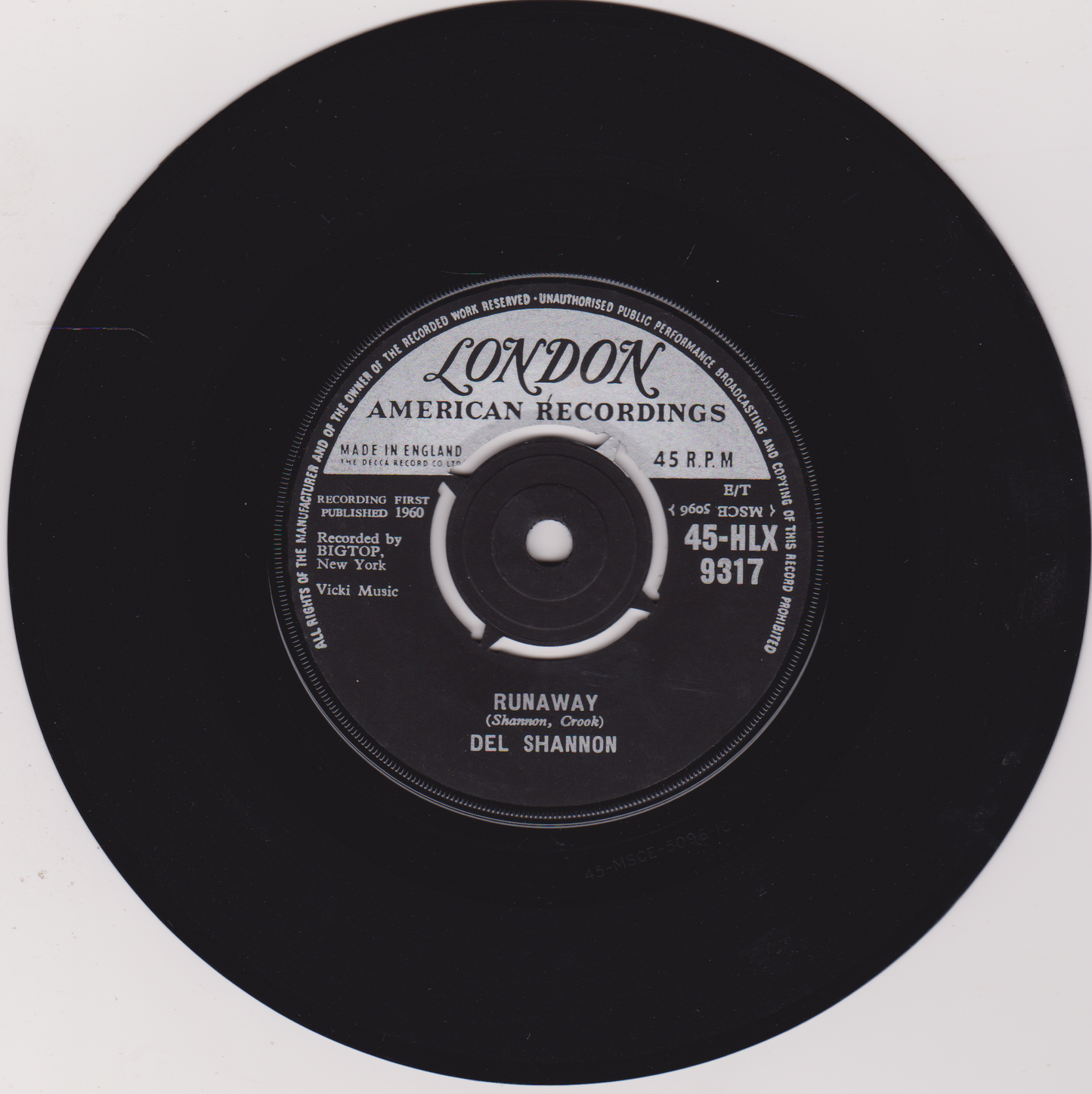 Del Shannon - Runaway (London 1961) 7" vinyl single VG/-