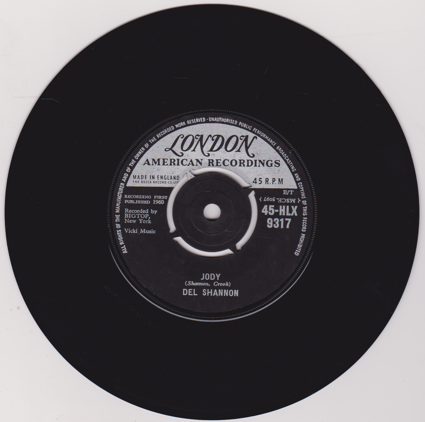 Del Shannon - Runaway (London 1961) 7" vinyl single VG/-