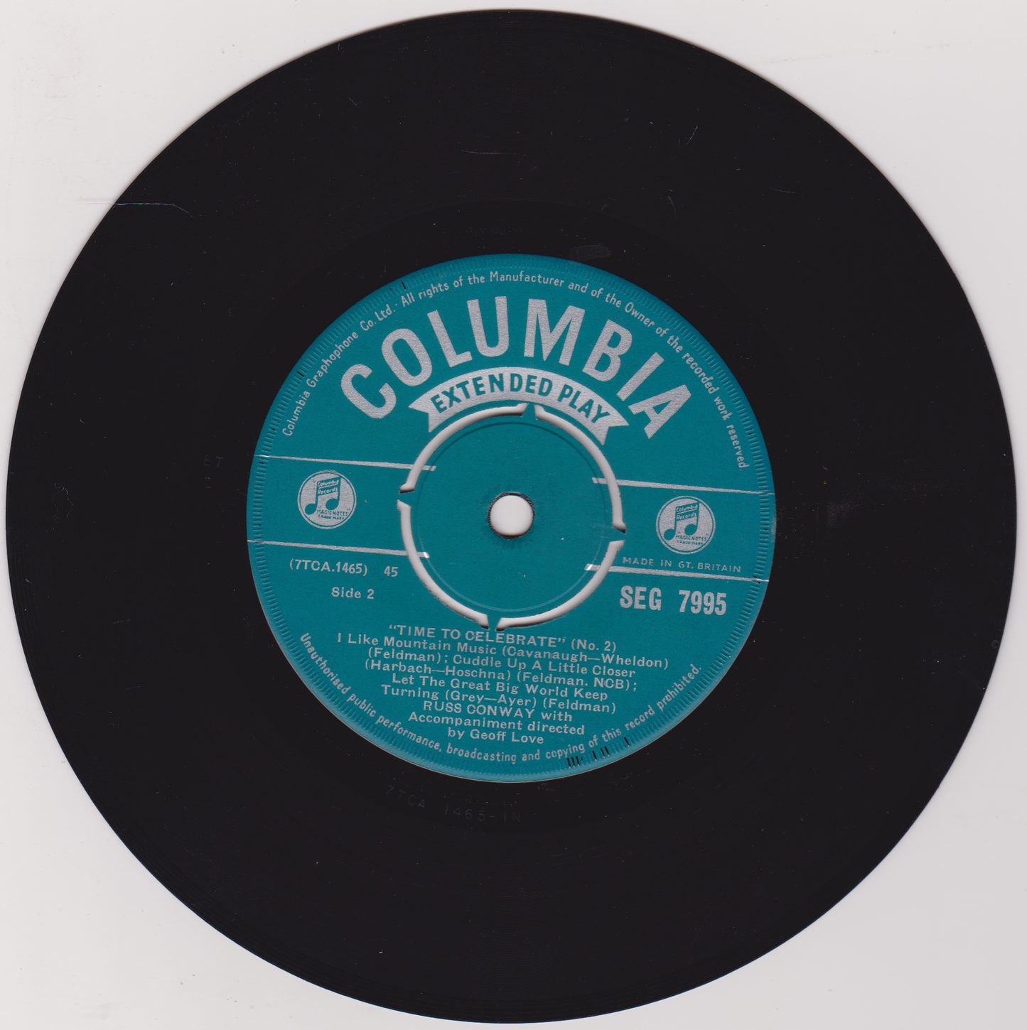 Russ Conway – Time To Celebrate No.2 (Columbia 1959) 7" vinyl P/S EP VG/VG