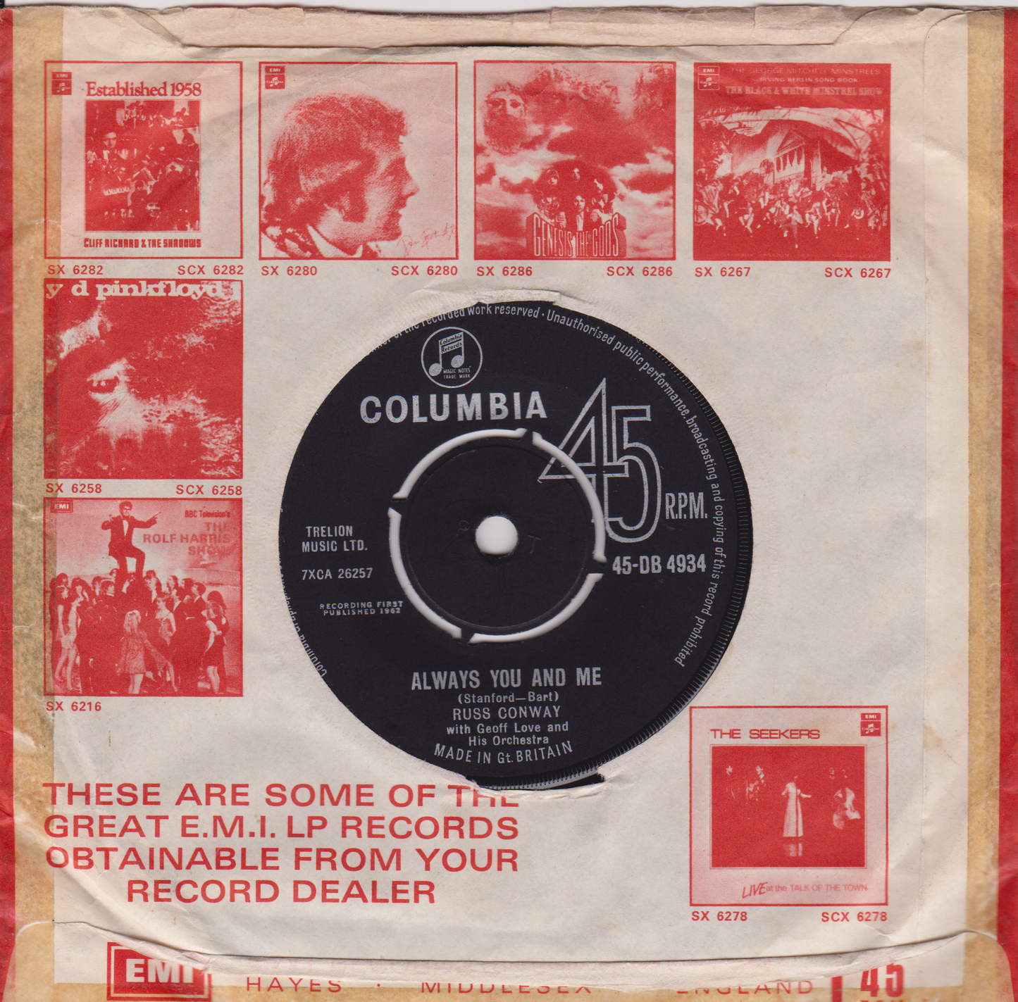 Russ Conway – Alone Again (Columbia, 1963) 7" vinyl VG/VG