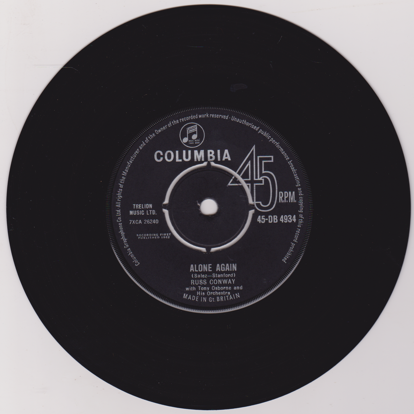Russ Conway – Alone Again (Columbia, 1963) 7" vinyl VG/VG