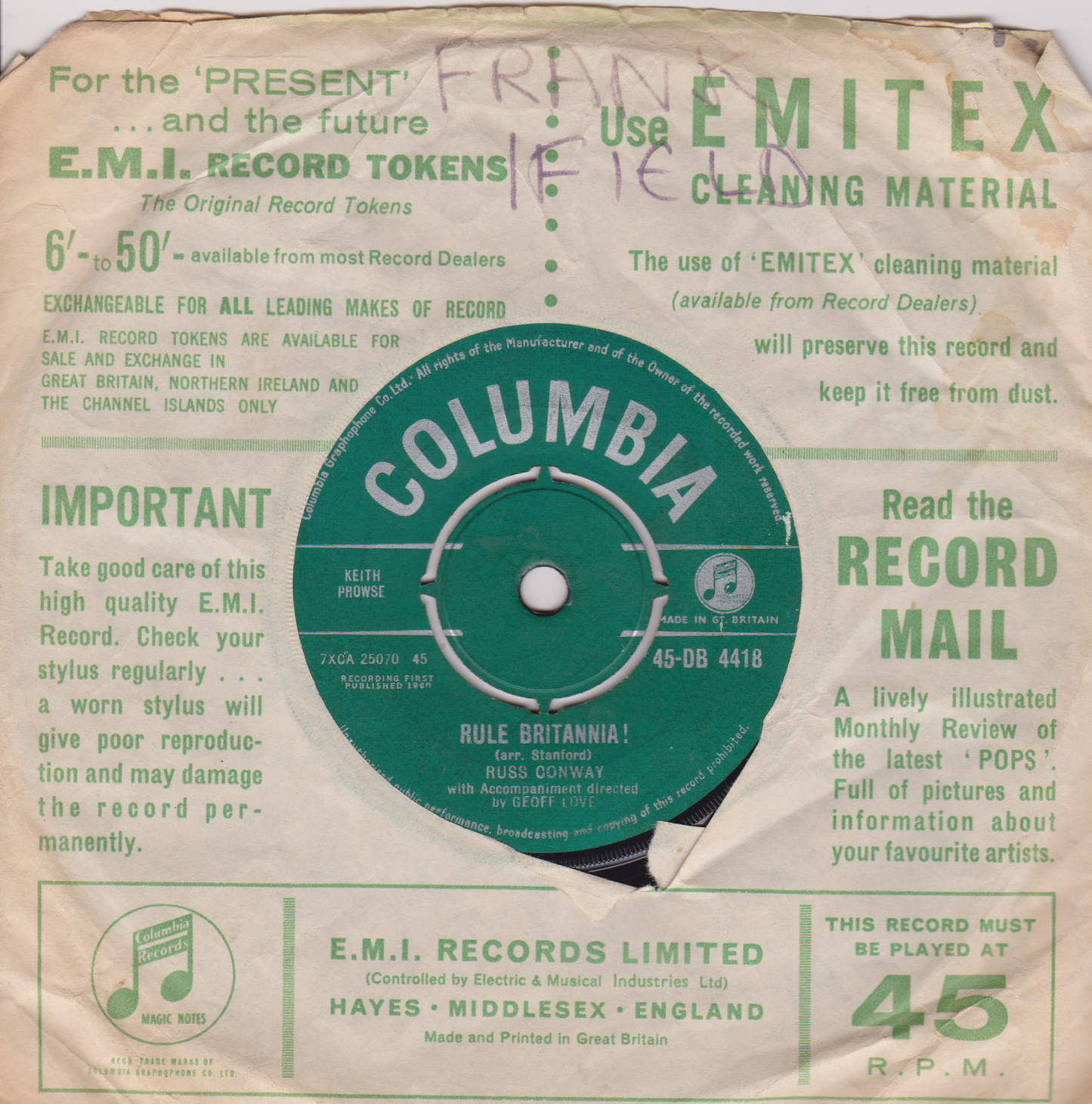 Russ Conway – Royal Event (Columbia, 1960) 7" vinyl VG/-