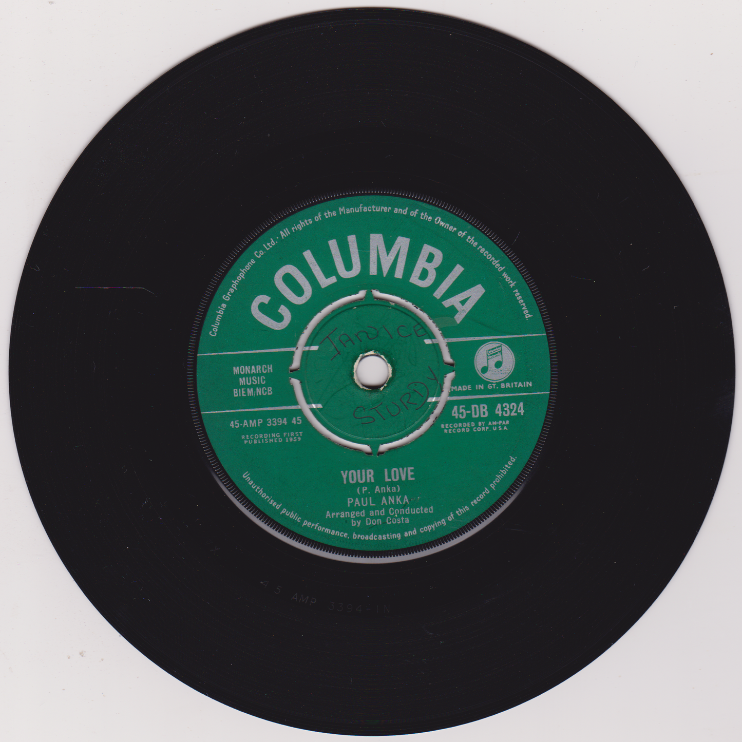 Vinyl record with green label on black background