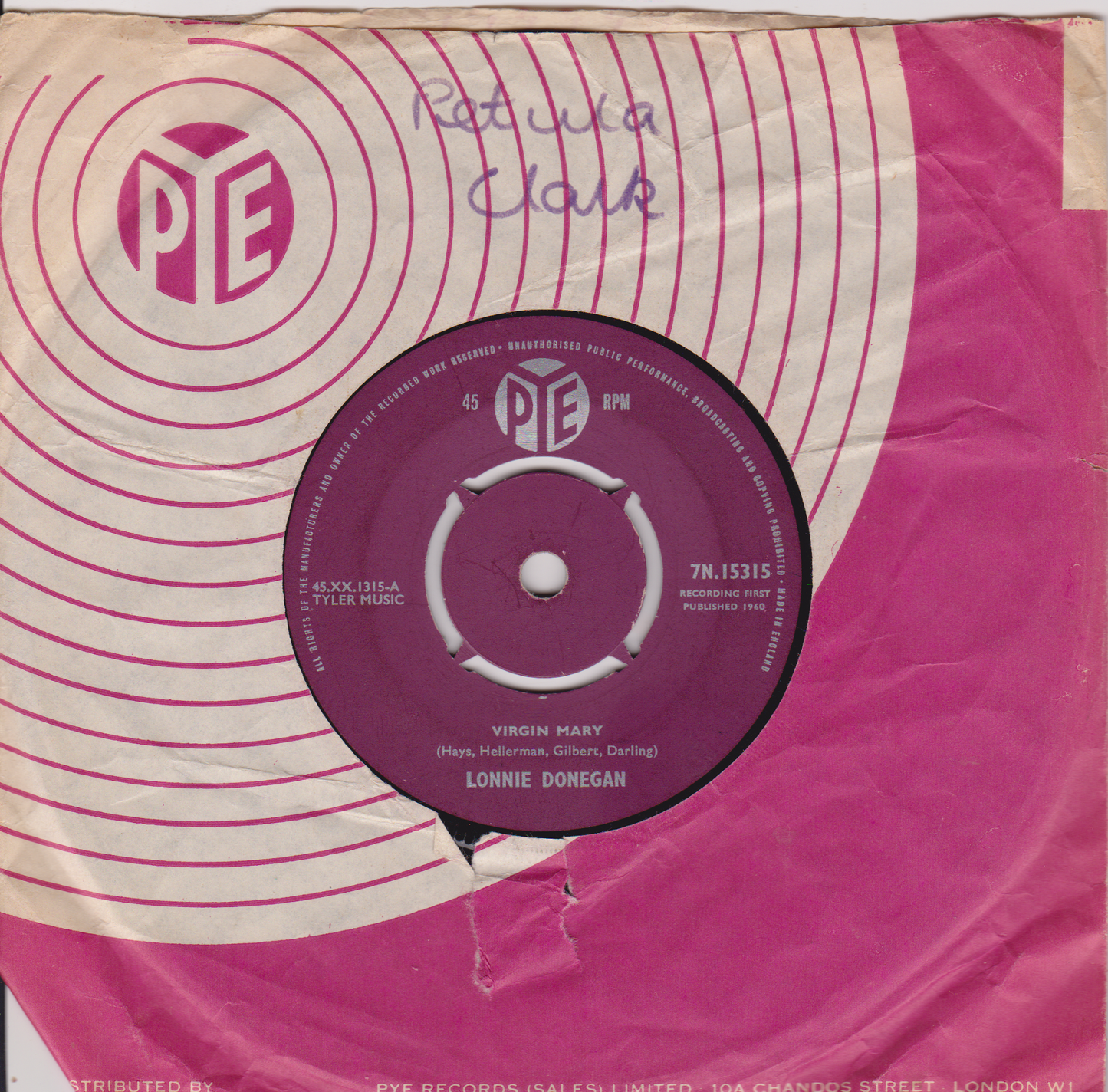 Lonnie Donegan – Virgin Mary (Pye 1960) 7" vinyl single VG/-
