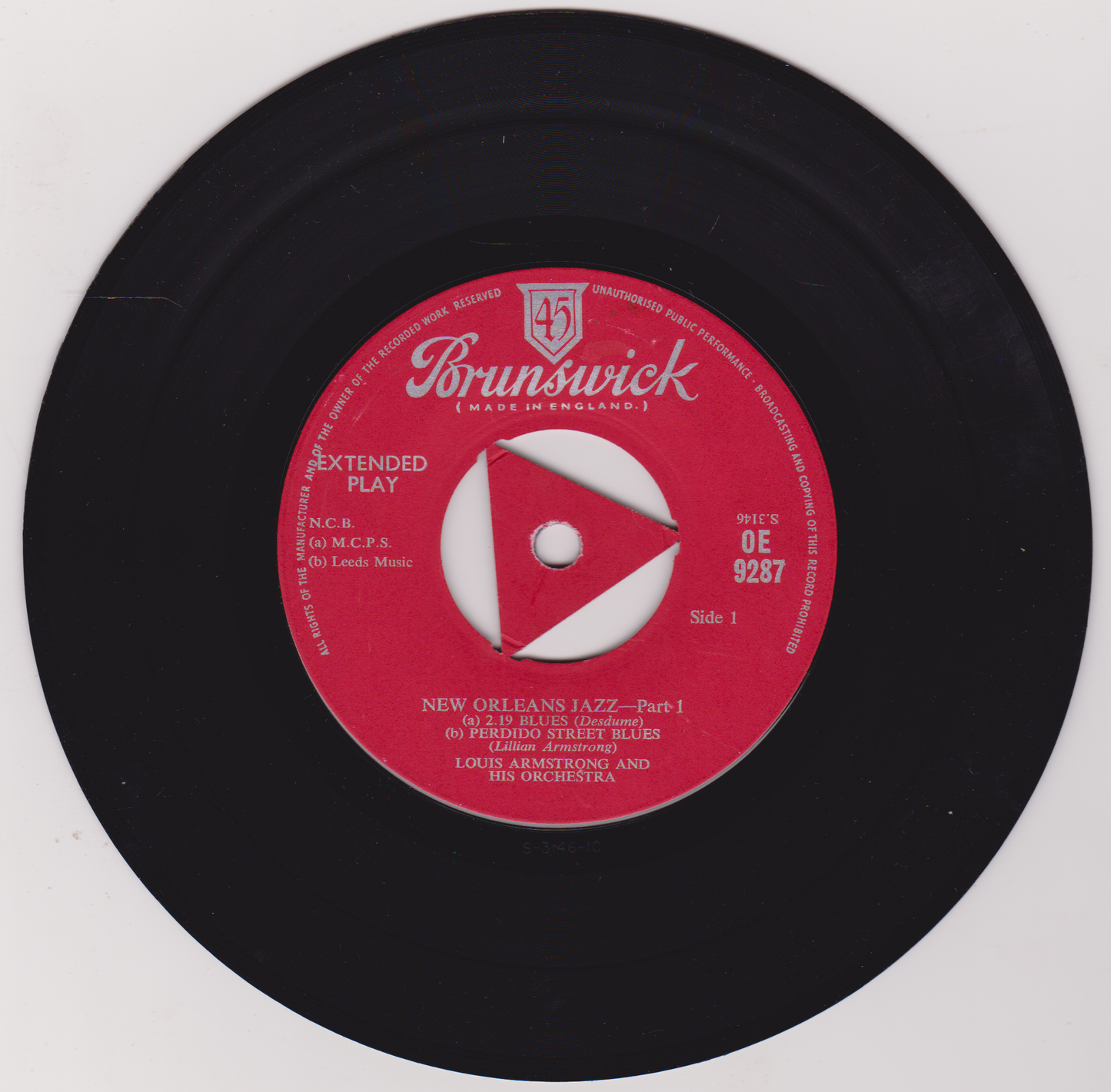 Louis Armstrong And His Orchestra – New Orleans Jazz Part 1 (Brunswick) 7" vinyl P/S EP VG/VG