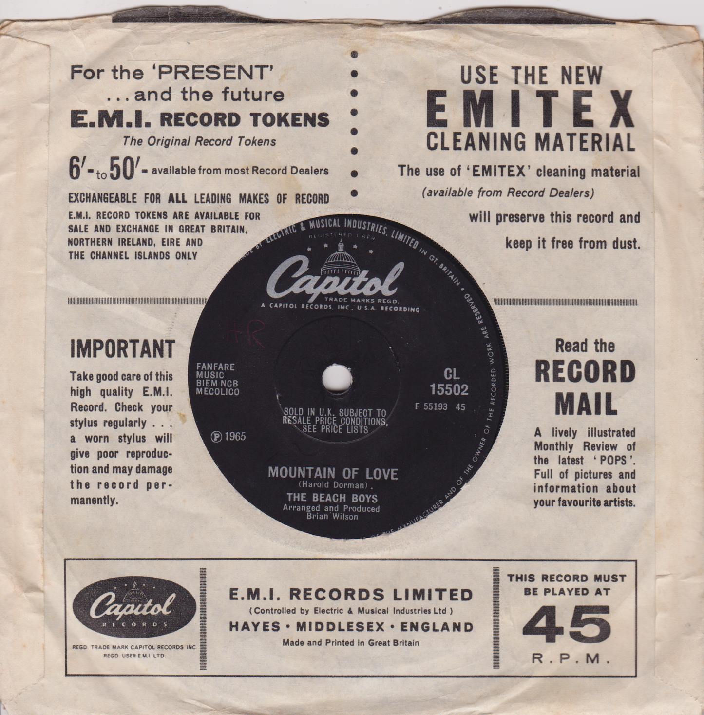 The Beach Boys - Then I Kissed Her (Capitol 1967) 7" single VG/VG