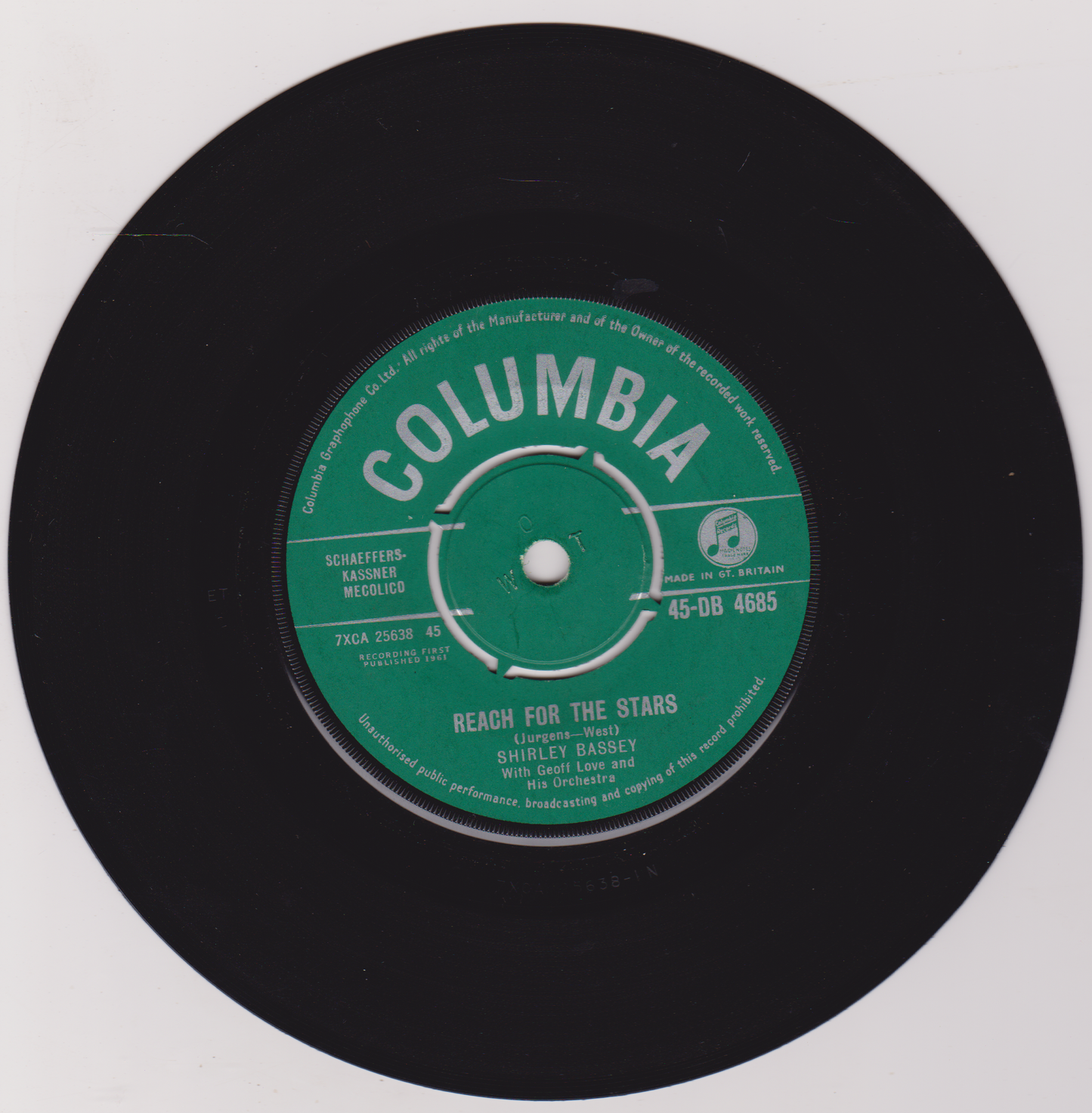 Shirley Bassey - Reach For The Stars (Columbia 1961) 7" vinyl single VG/-