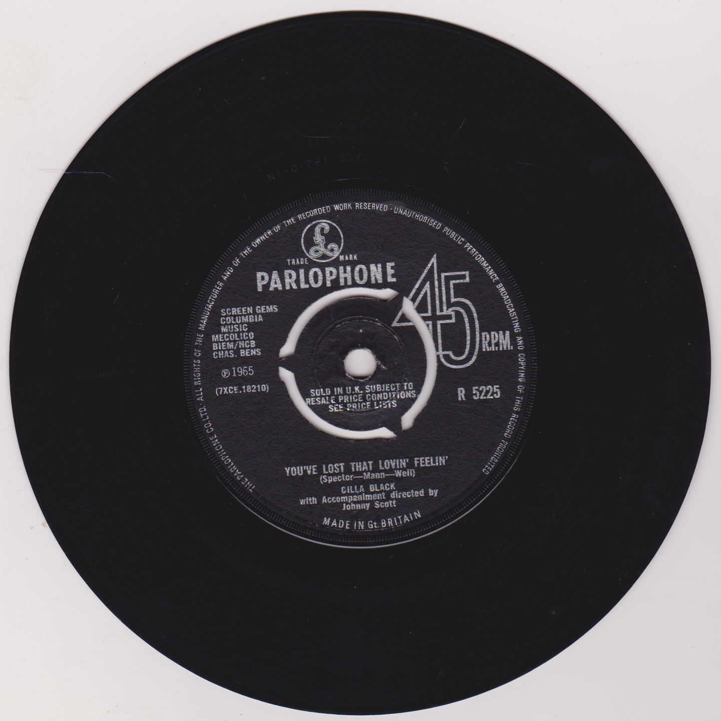 Cilla Black – You've Lost That Lovin' Feelin' (Parlophone 1965) 7" vinyl single VG/-