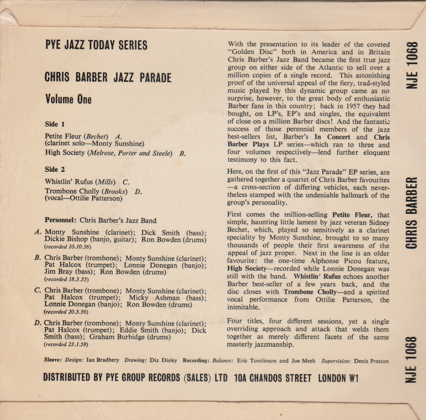 Chris Barber - Chris Barber Jazz Parade Volume One (Pye) 7" vinyl EP VG/VG