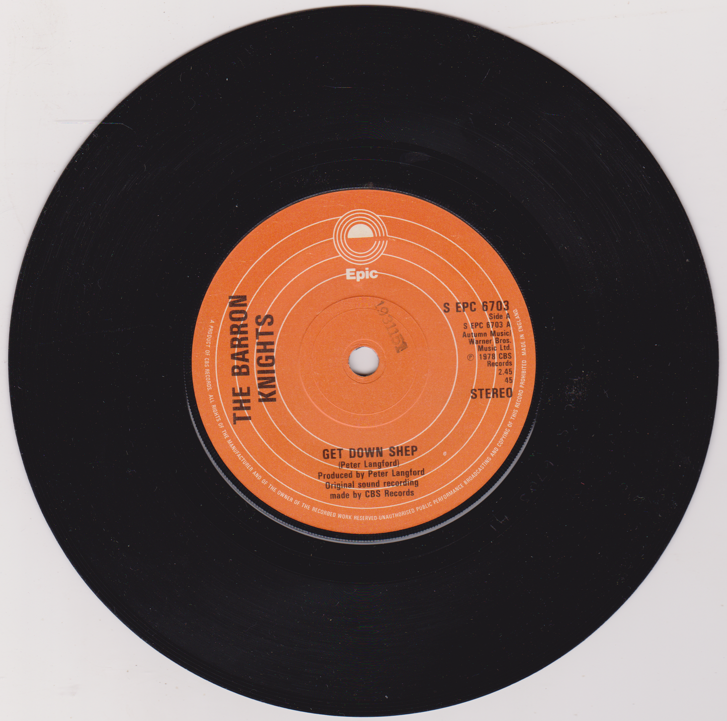The Barron Knights - Get Down Shep (Epic 1978) 7" vinyl single VG/VG