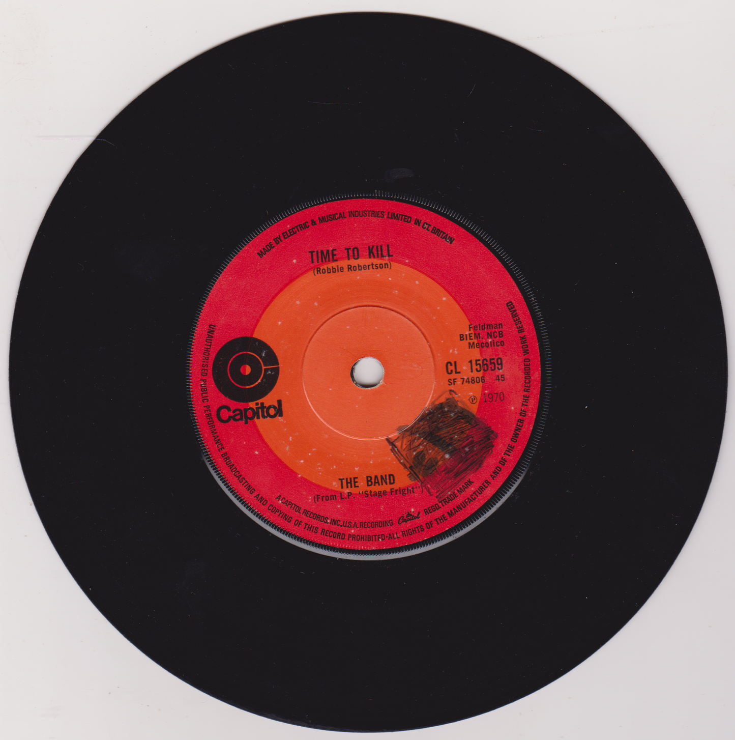 The Band – Time To Kill (Capitol 1970) 7" vinyl single VG/-