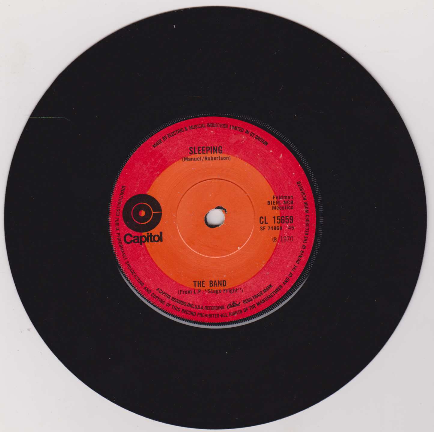 The Band – Time To Kill (Capitol 1970) 7" vinyl single VG/-