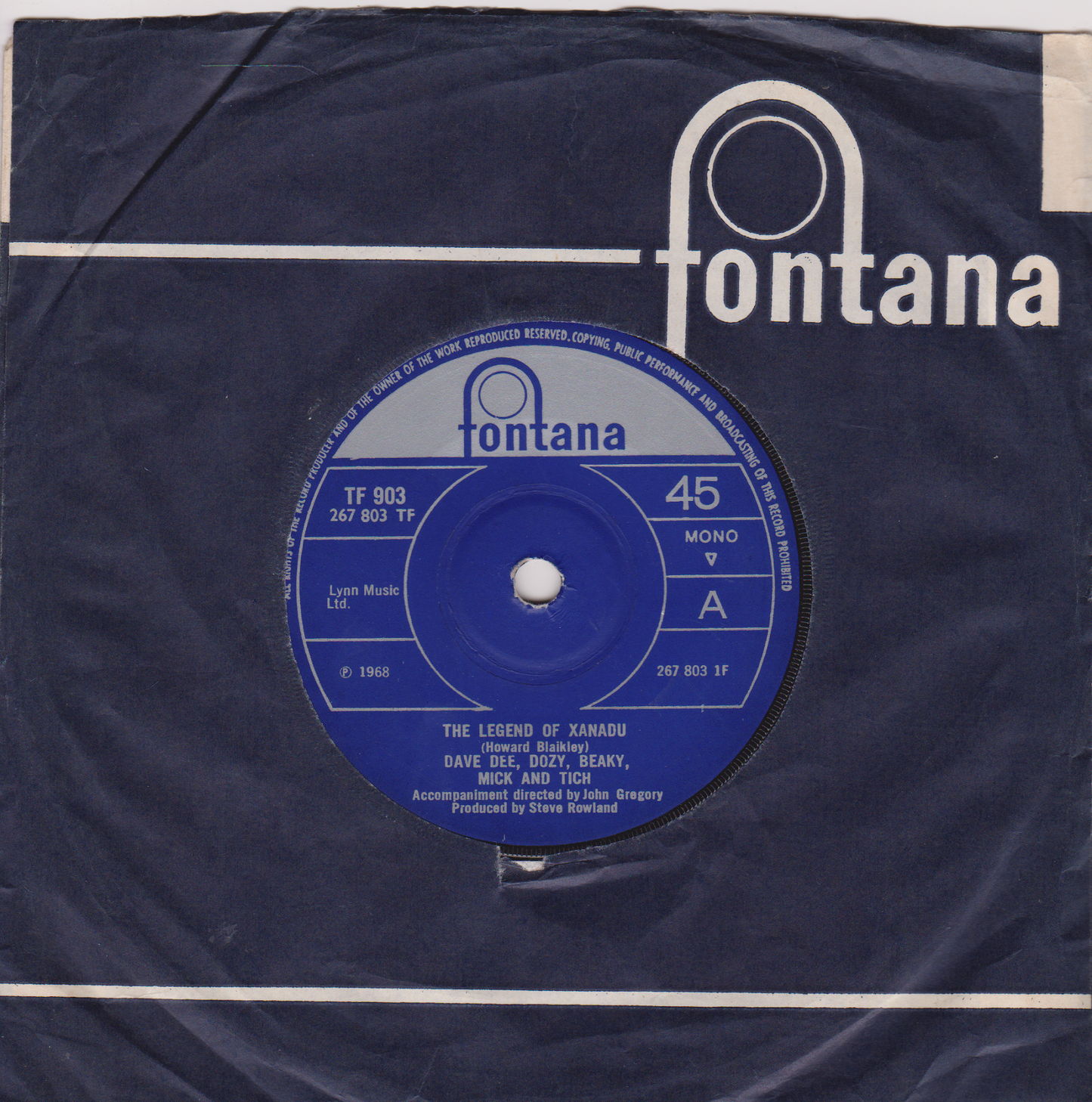 Dave Dee, Dozy, Beaky, Mick & Tich – The Legend Of Xanadu (Fontana 1968) 7" vinyl single VG/VG