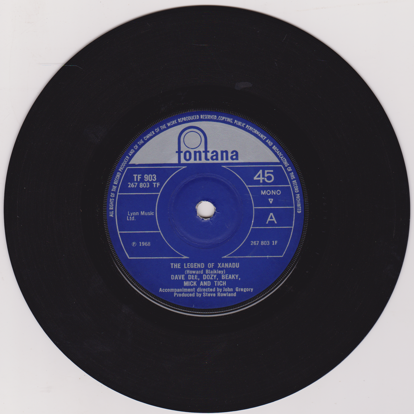 Dave Dee, Dozy, Beaky, Mick & Tich – The Legend Of Xanadu (Fontana 1968) 7" vinyl single VG/VG