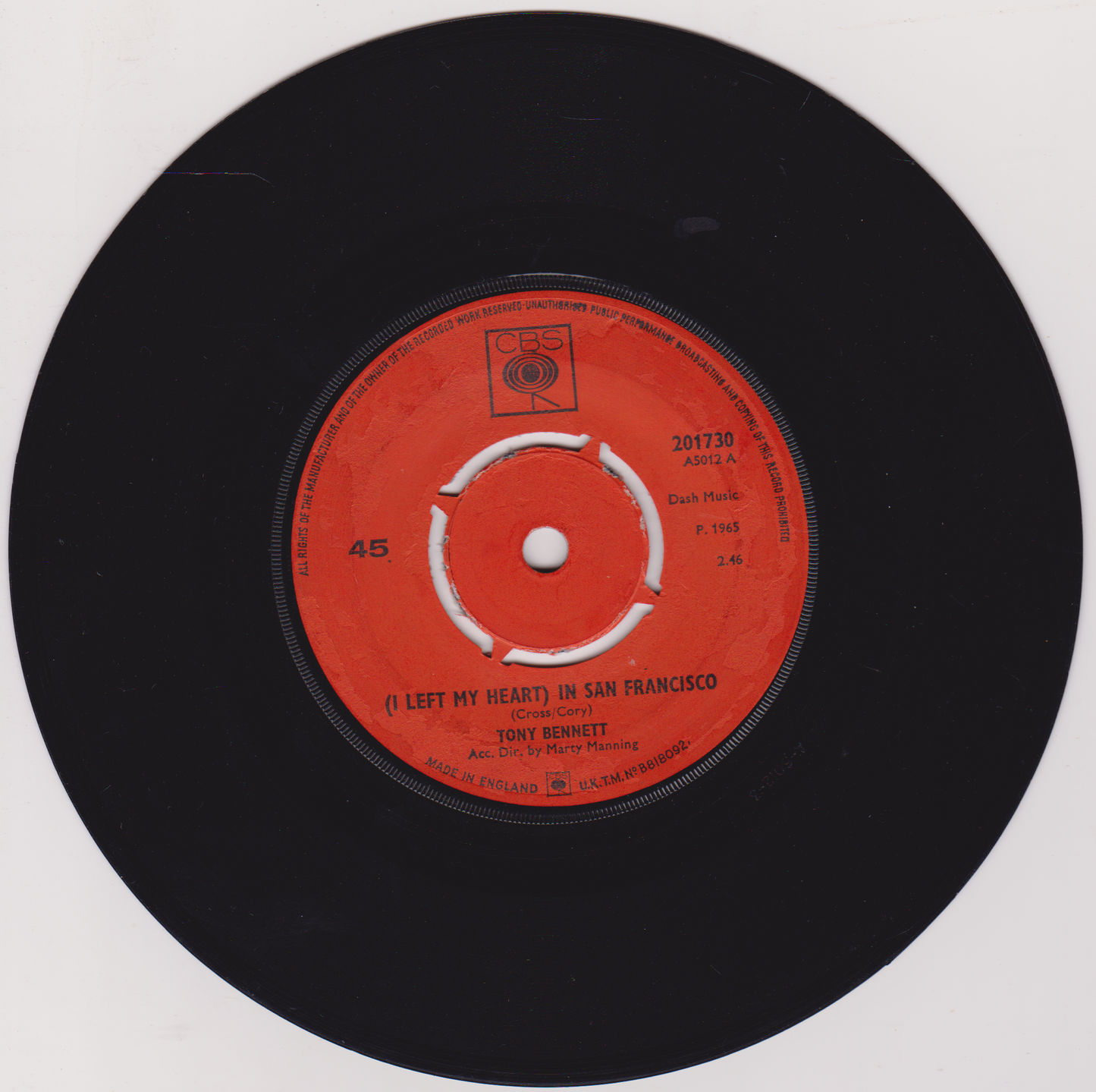 Tony Bennett – (I Left My Heart) In San Francisco (CBS 1965) 7" vinyl single VG/-