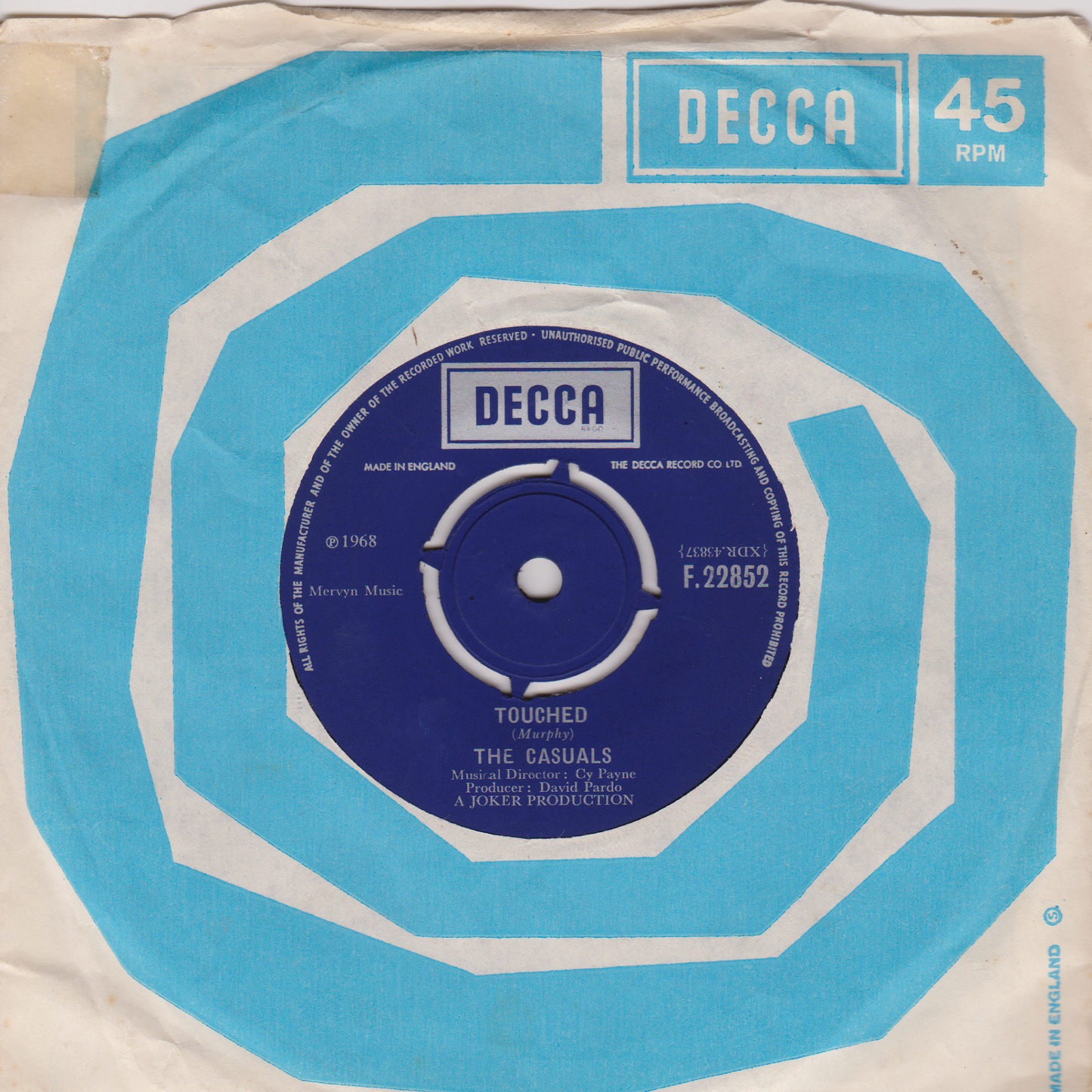 The Casuals – Toy (Decca 1968) 7" vinyl single VG/VG