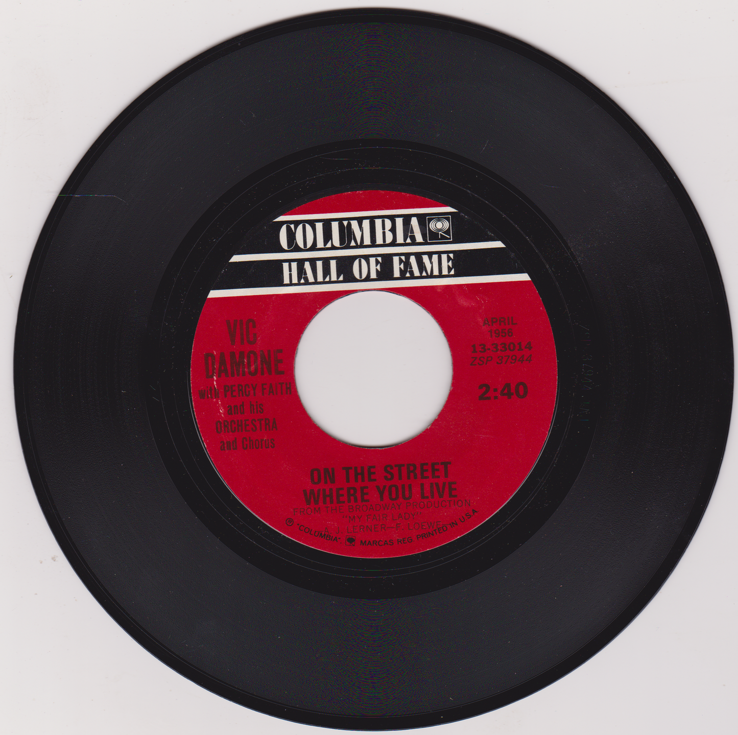 Vic Damone – On The Street Where You Live (Columbia) 7" vinyl US single VG/- jukebox