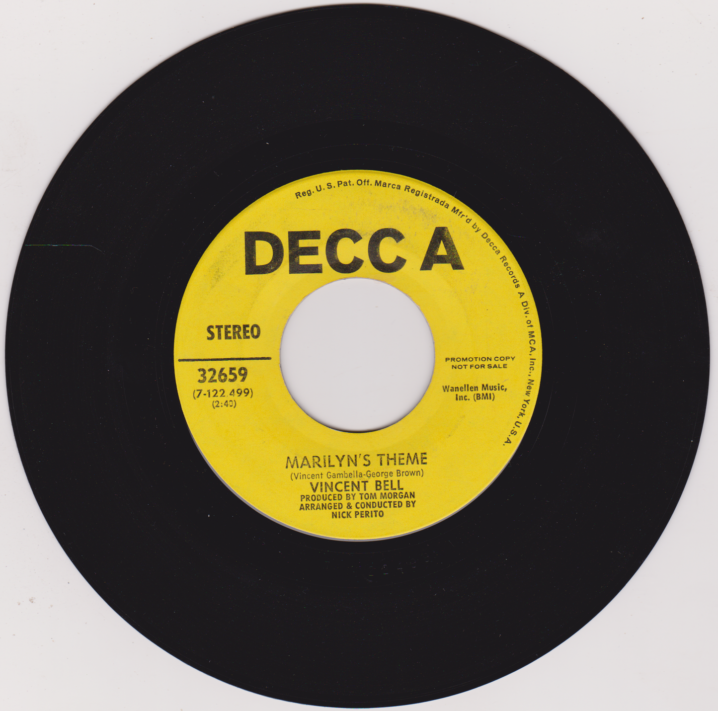 Vincent Bell – Airport Love Theme (Decca 1970) 7" vinyl US single VG/- promo jukebox centre